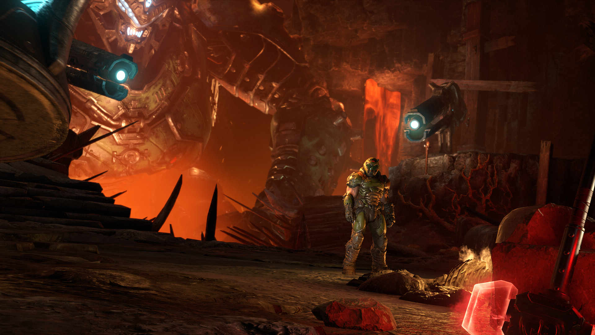 Doom Slayer from DOOM Eternal in a hellish landscape HD Wallpaper