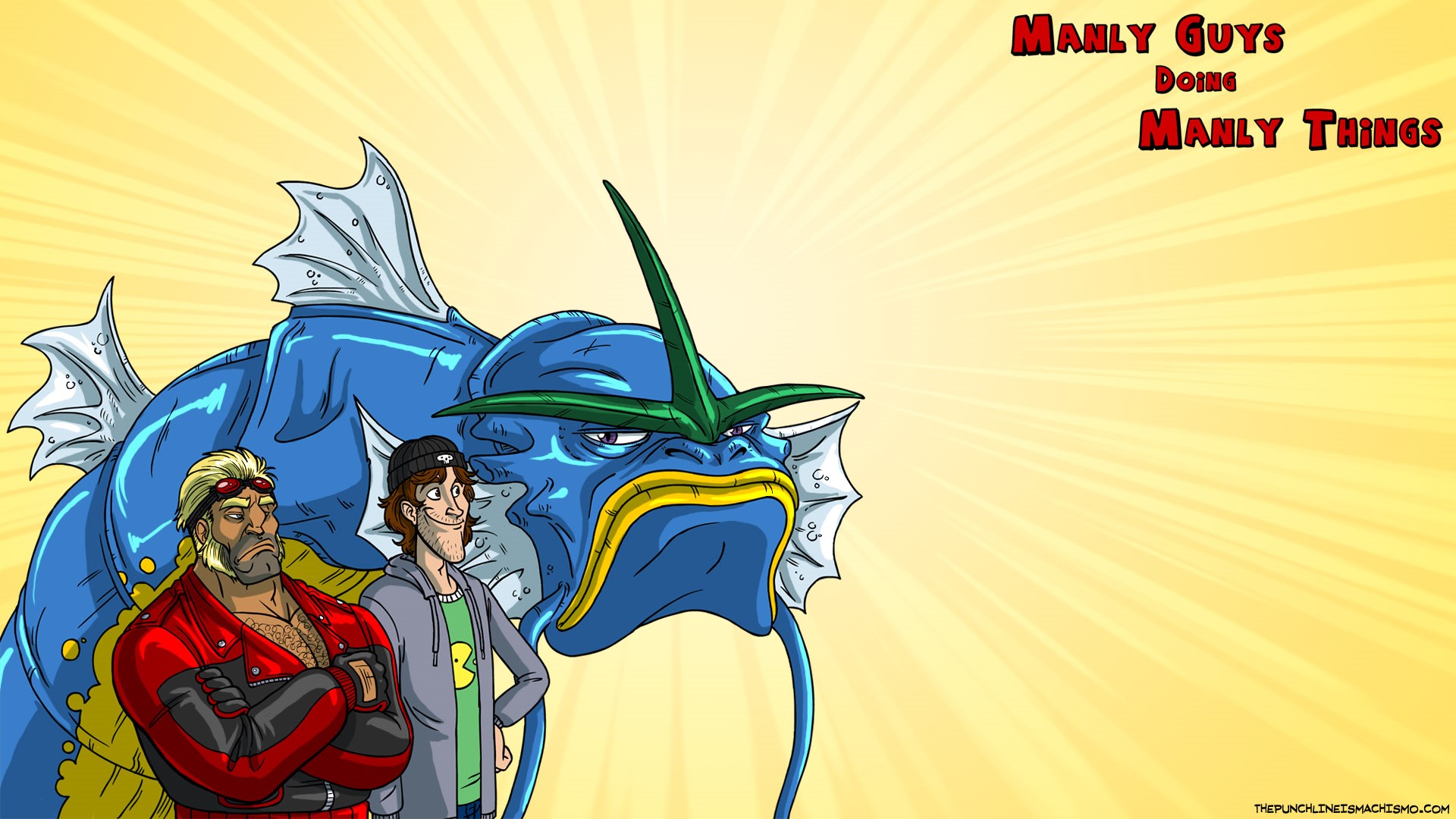 Gyarados and two men from Manly Guys Doing Manly Things HD Wallpaper