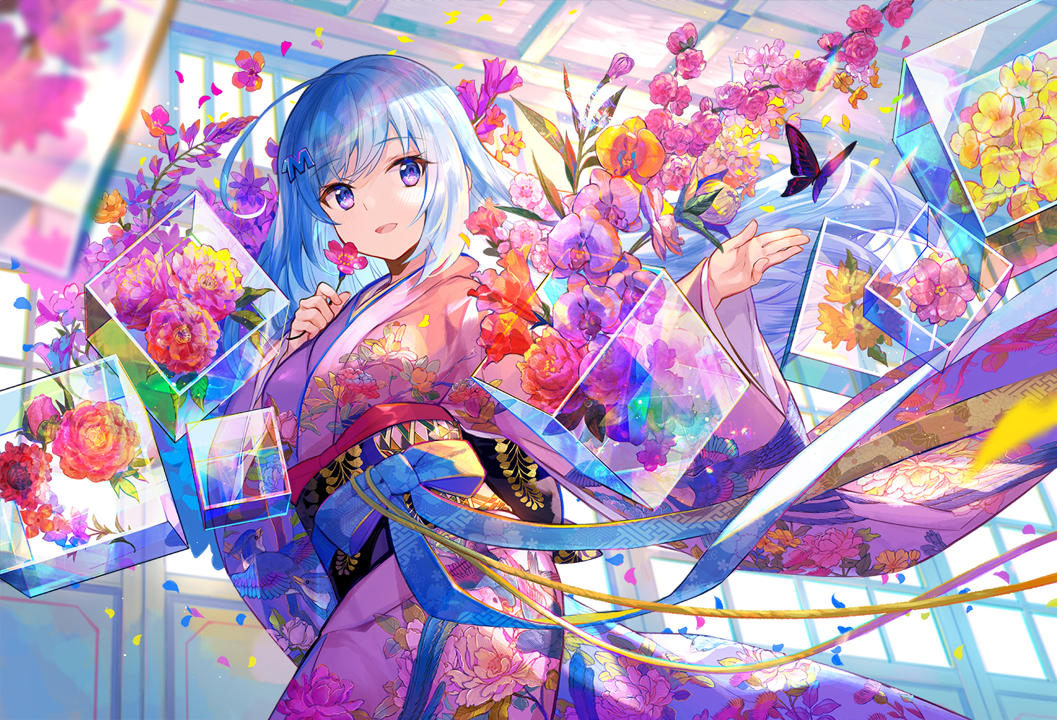 Emori Miku in Japanese Kimono with Flowers HD Wallpaper