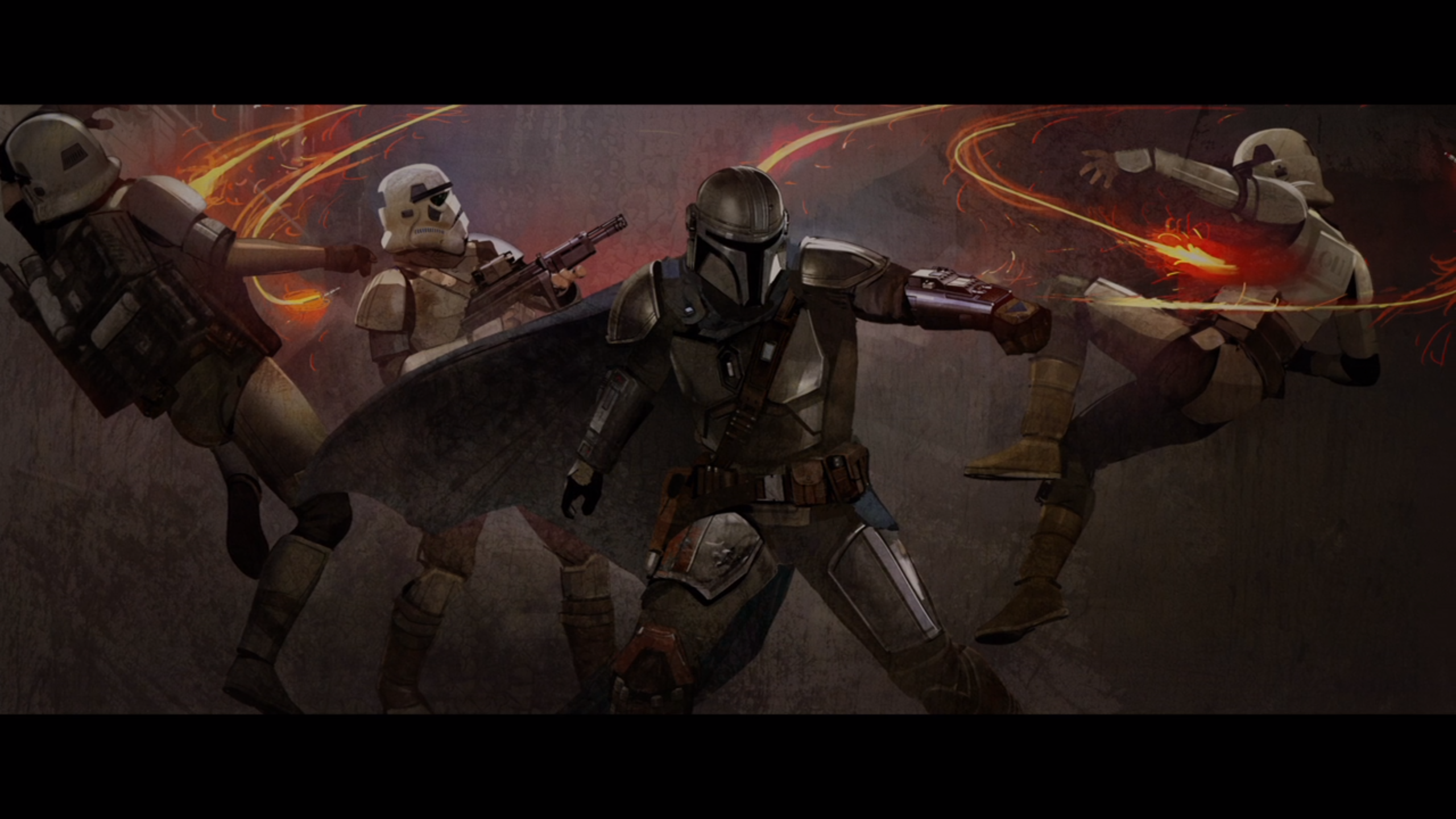 The Mandalorian fighting Stormtroopers HD Wallpaper