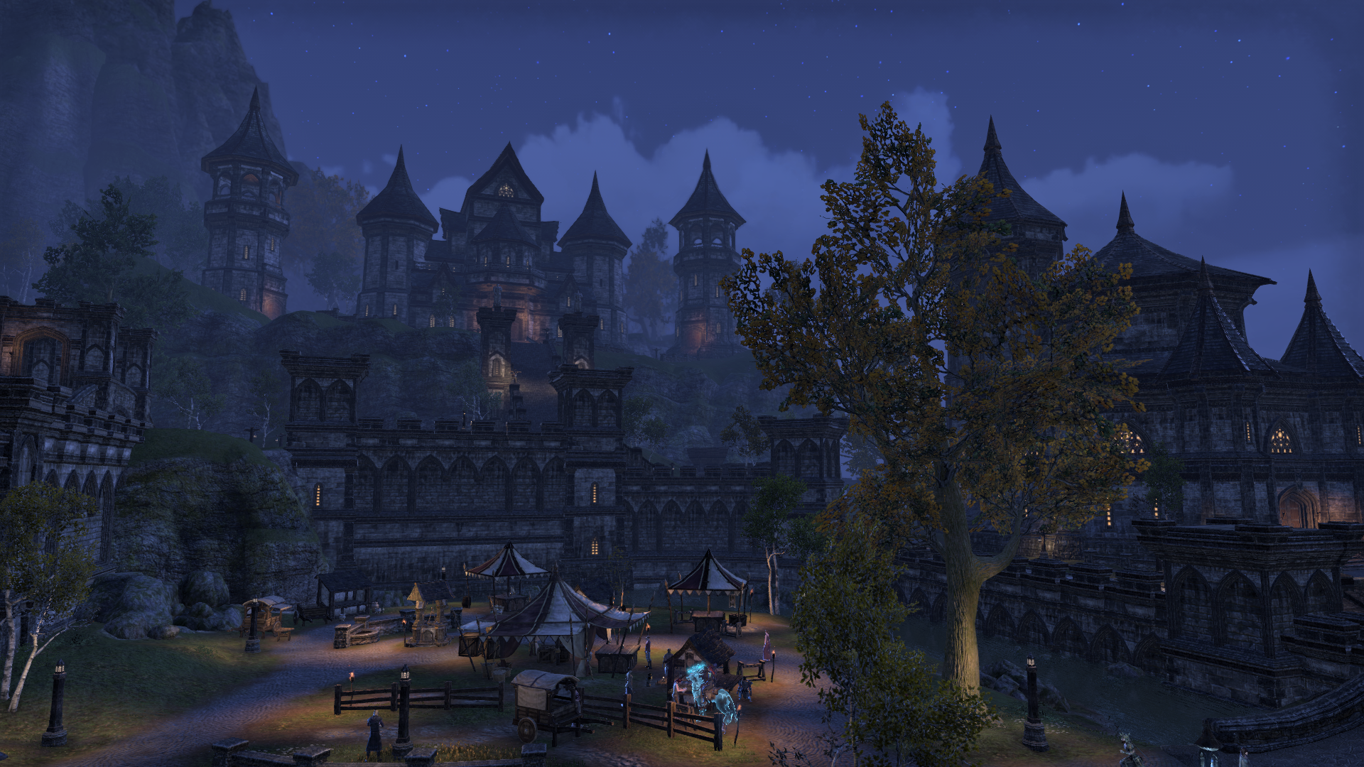 The Elder Scrolls Online castle town at night HD Wallpaper