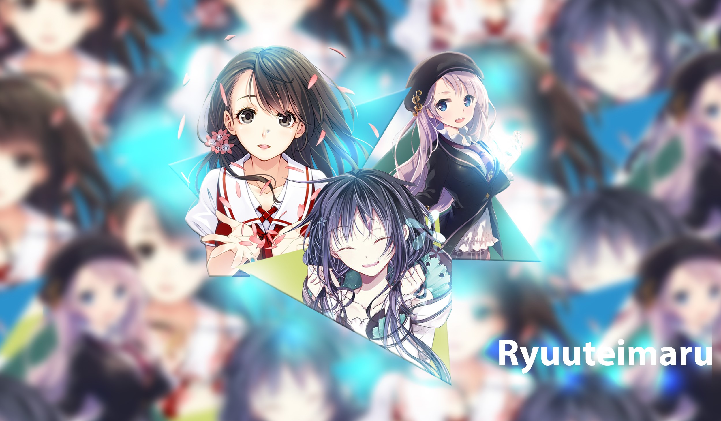 Anime girls collage with text Ryuuteimaru HD Wallpaper