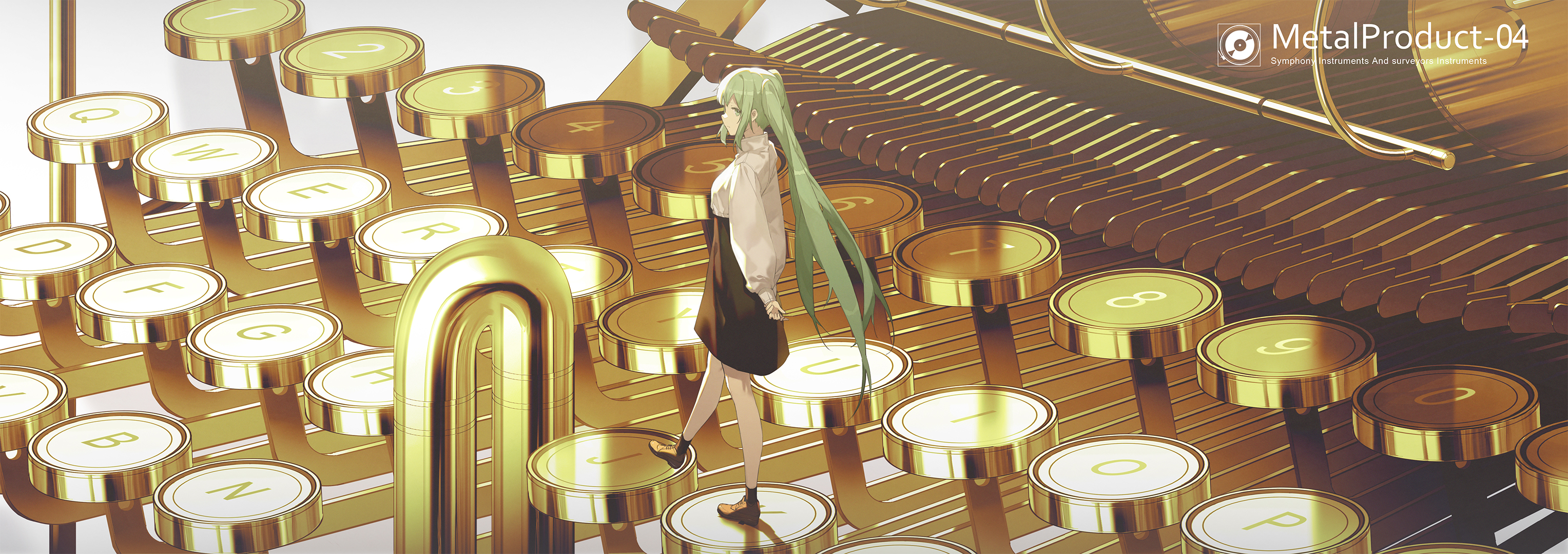 Hatsune Miku from Vocaloid on a typewriter HD Wallpaper