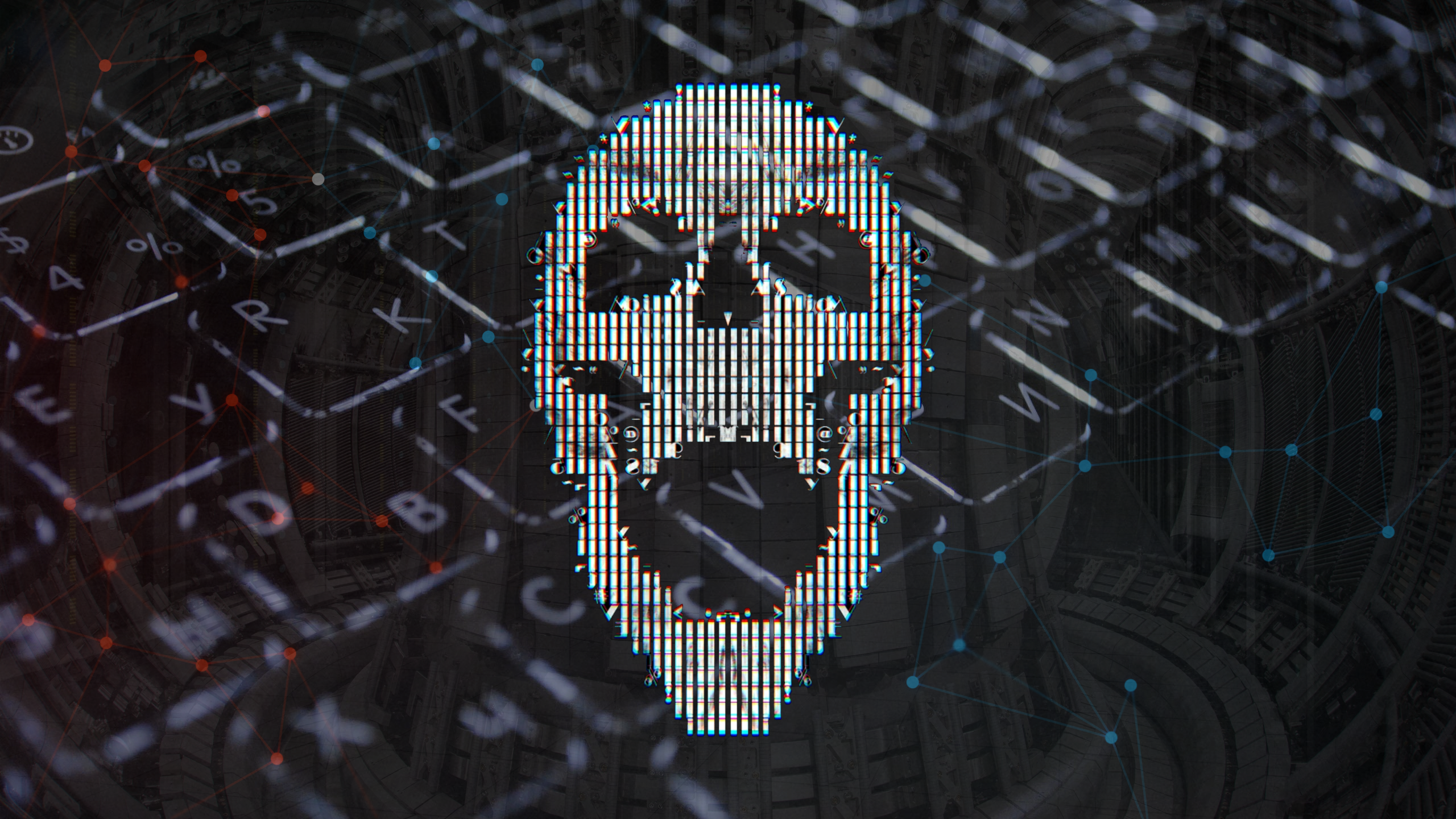 Digital Skull on Keyboard with Network Overlay HD Wallpaper