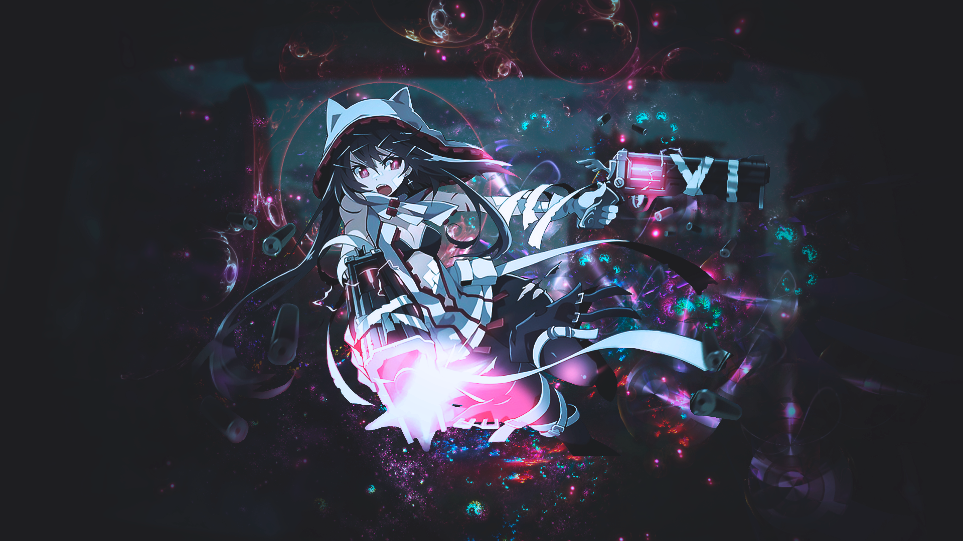 Anime girl with cat ears holding guns HD Wallpaper
