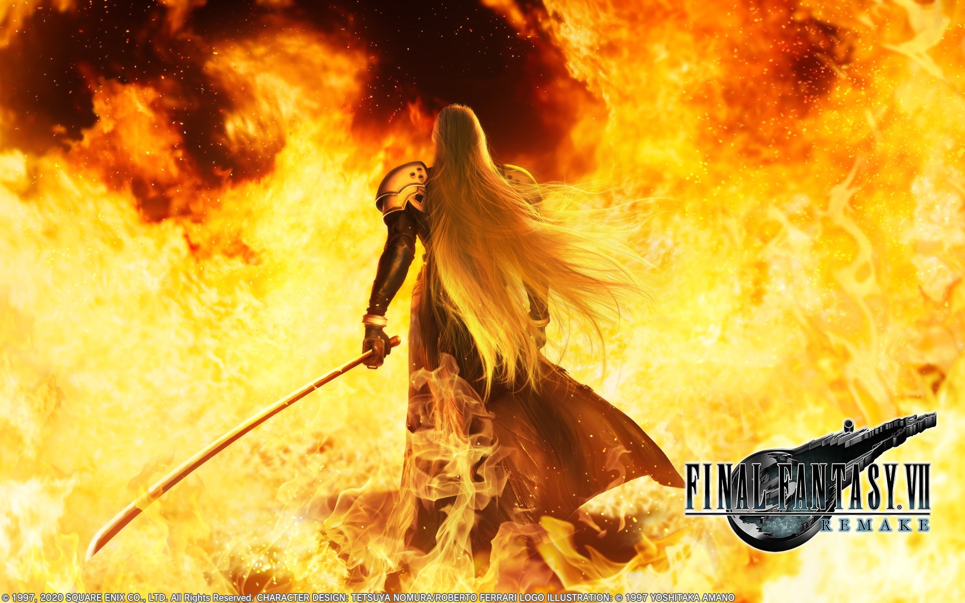Sephiroth from Final Fantasy VII Remake in flames HD Wallpaper