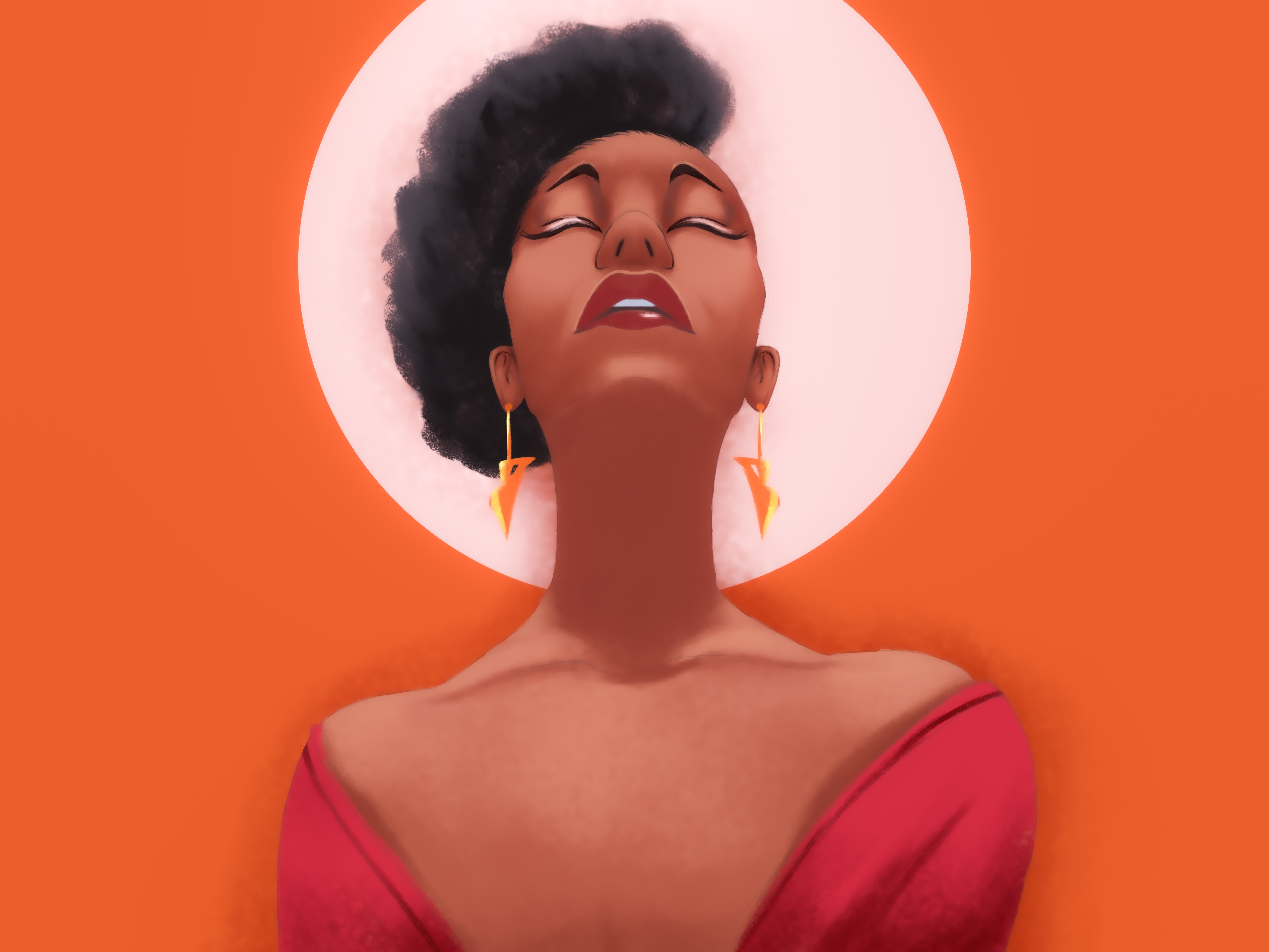 Artwork of a woman with an afro and earrings HD Wallpaper