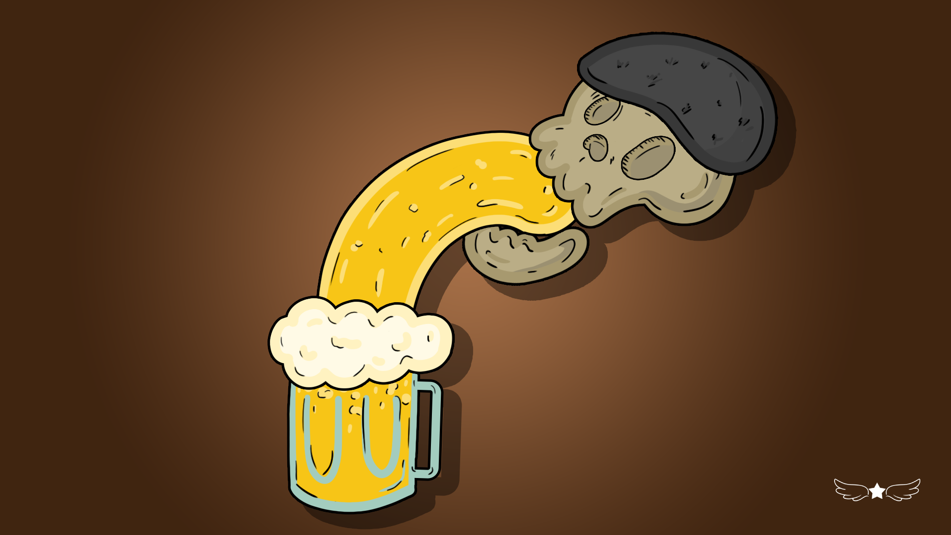 Skull pouring beer into a mug HD Wallpaper