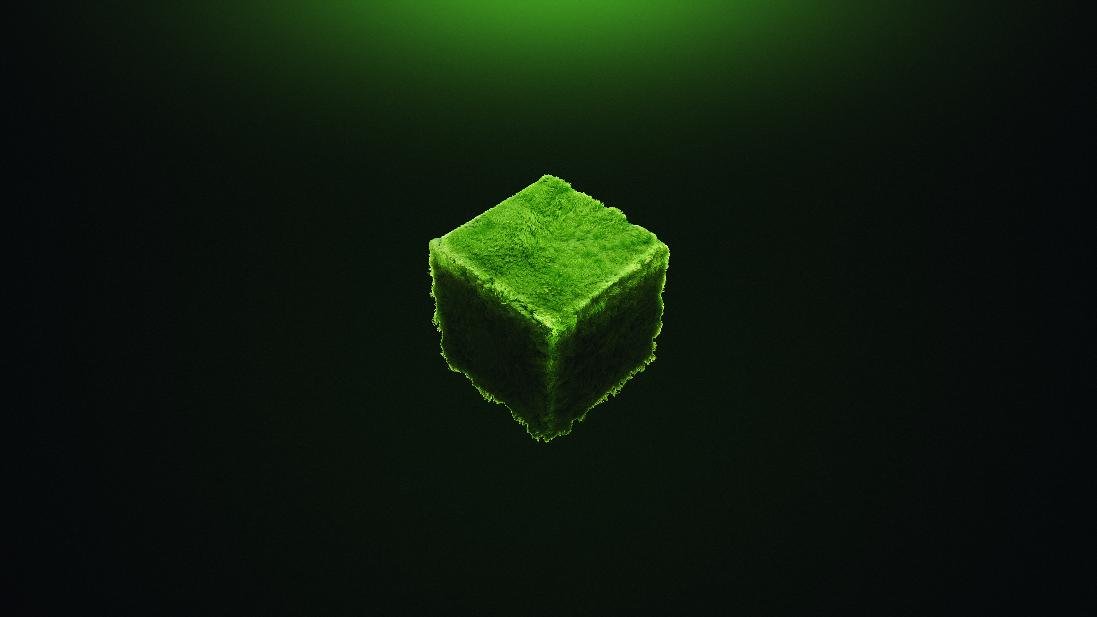Green grass cube on dark background HD Wallpaper