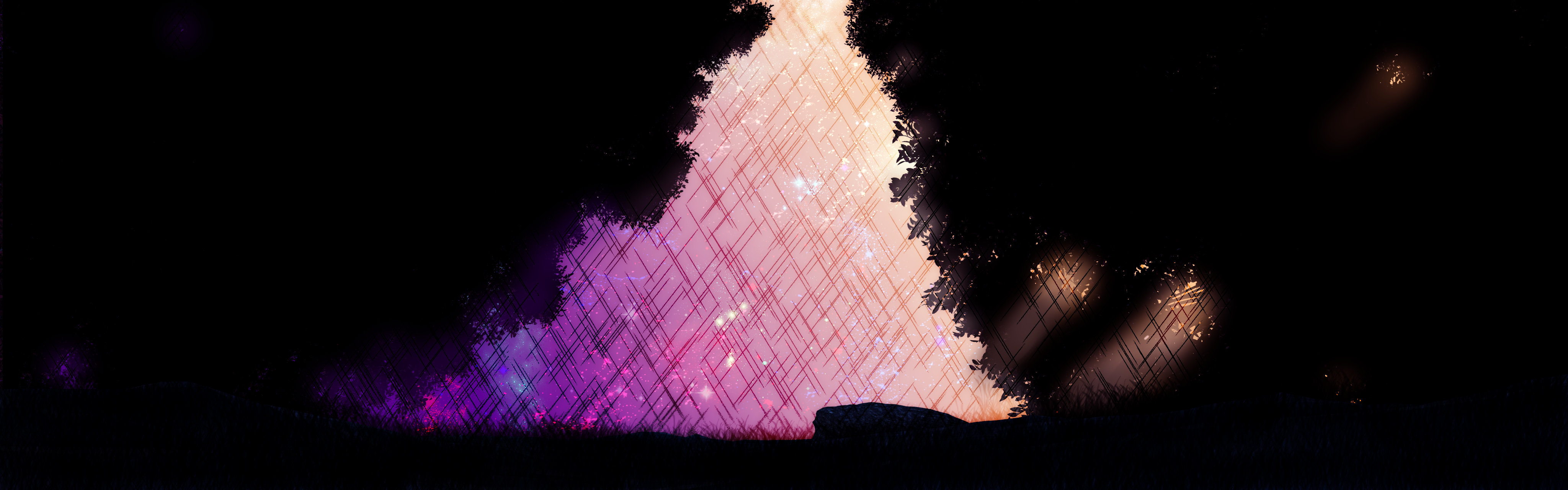Night forest with glowing nebula HD Wallpaper