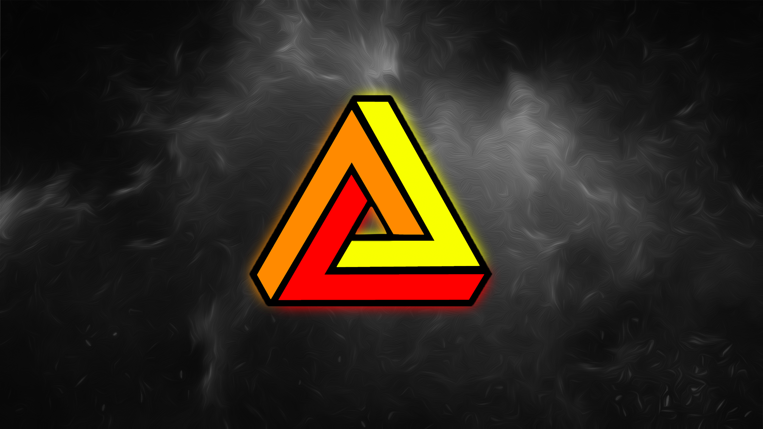 Penrose triangle with red, orange, and yellow colors HD Wallpaper