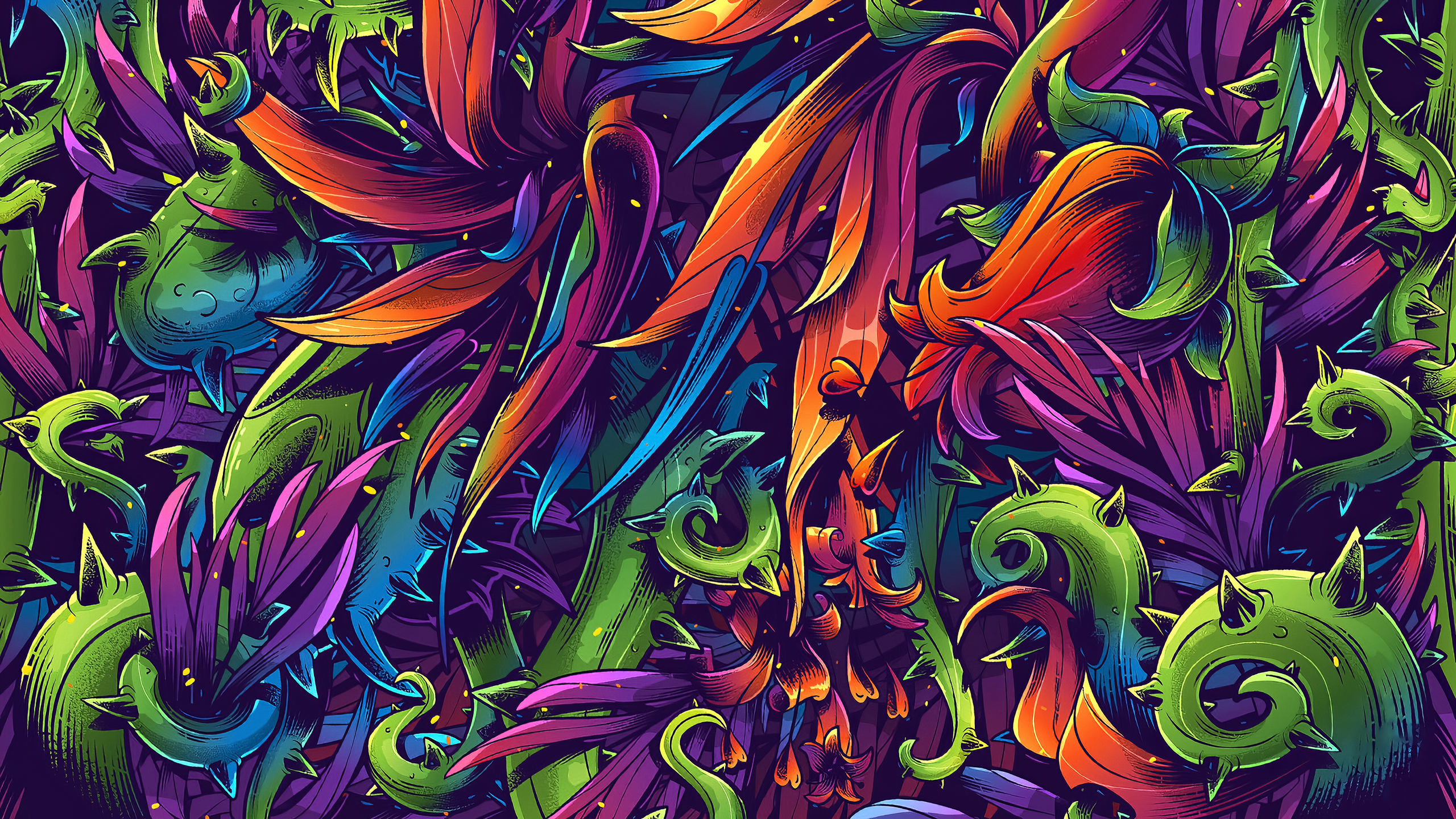 Abstract digital art of colorful thorny plants HD Wallpaper