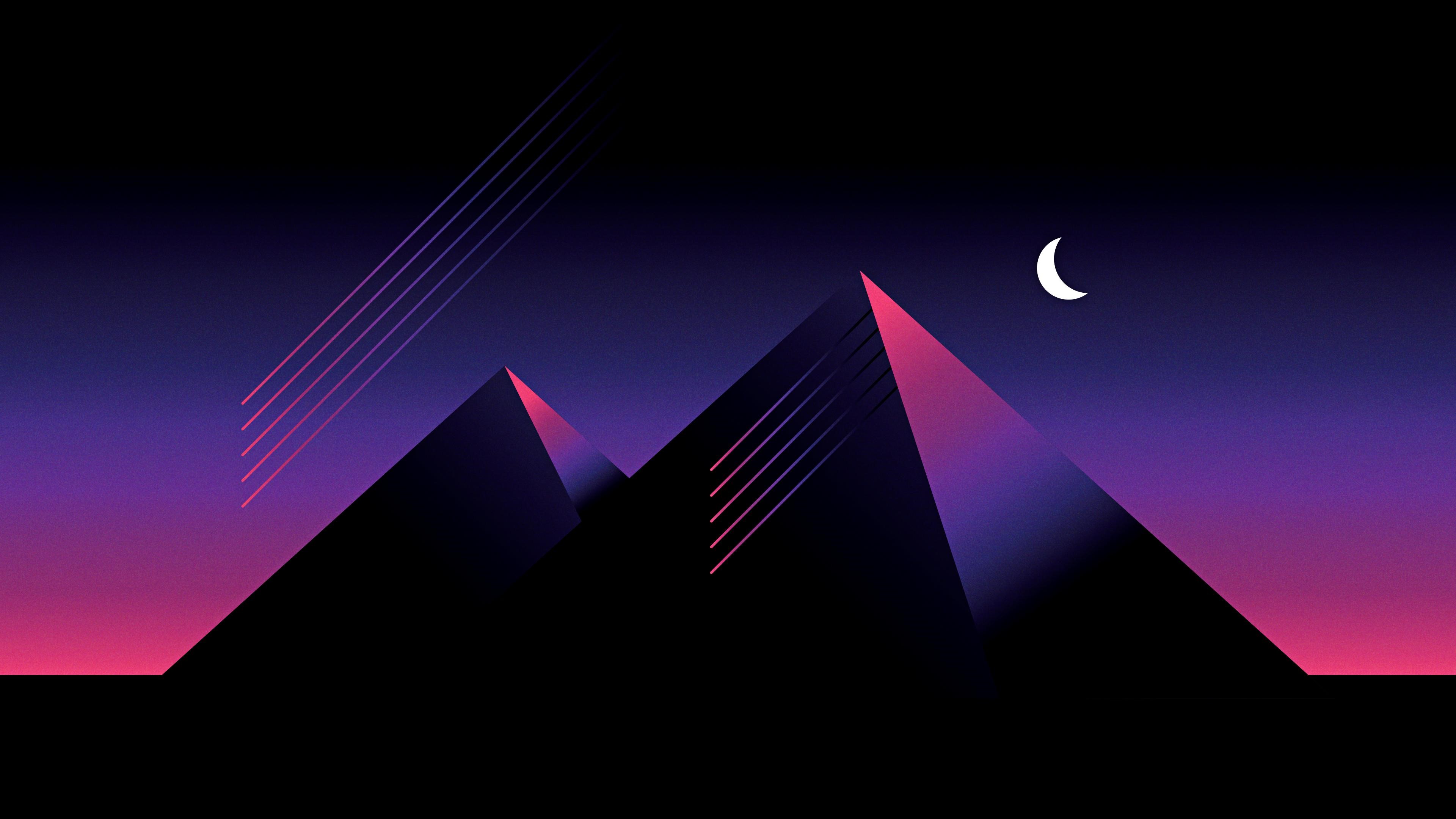 4K Geometric Pyramids with Gradient Sky HD Wallpaper