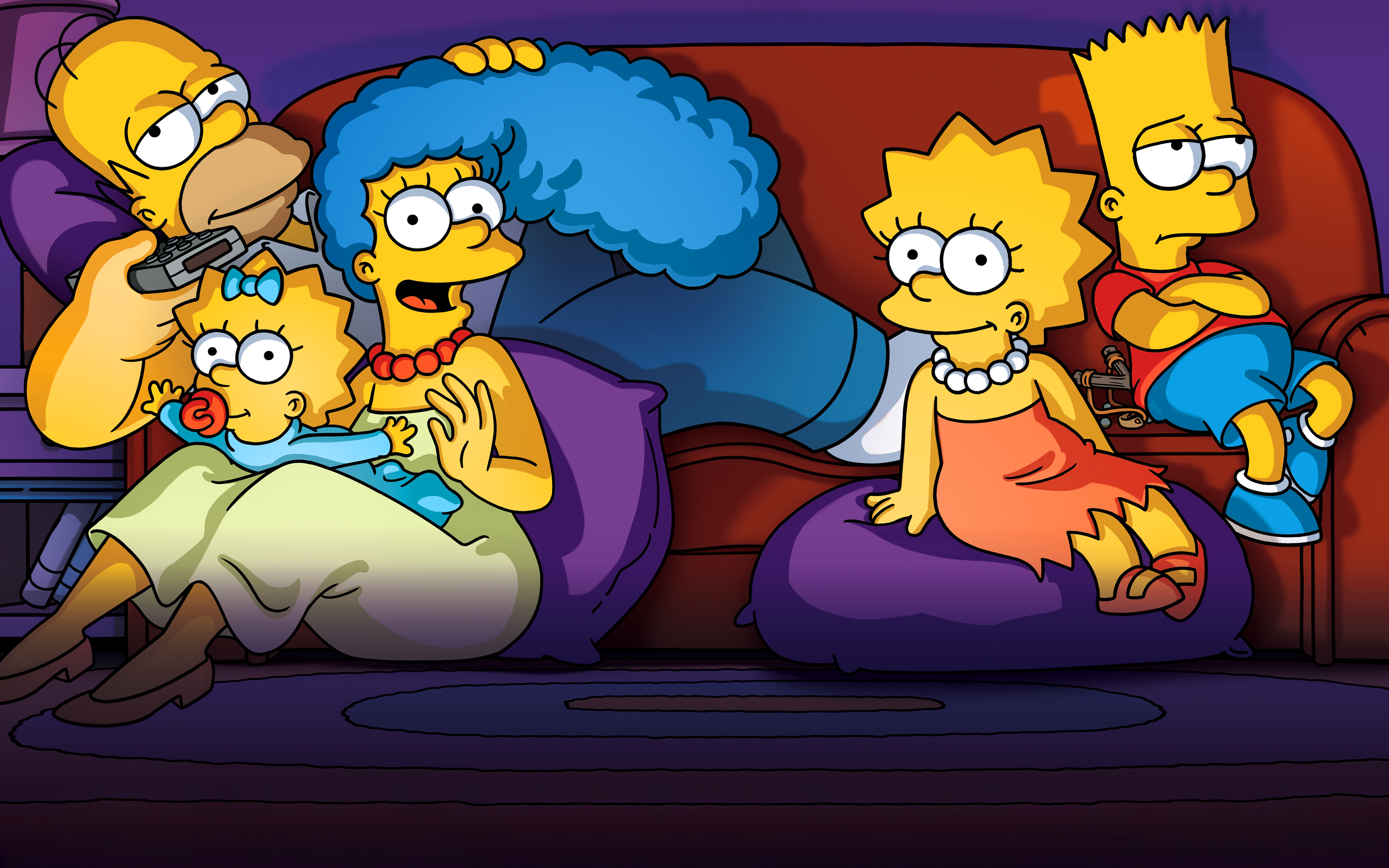 The Simpsons Family Watching TV HD Wallpaper