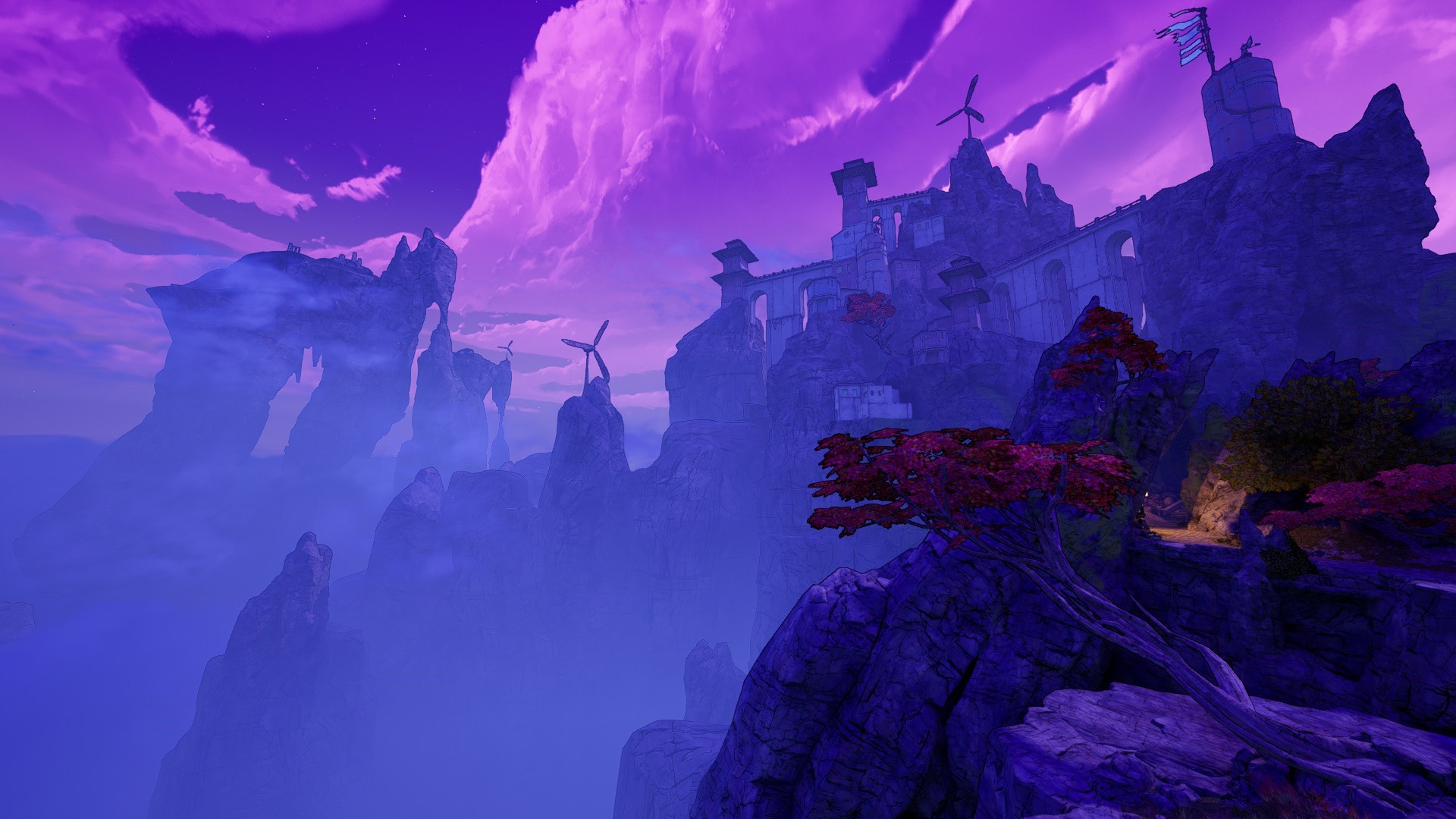 Borderlands 3 screenshot with purple sky and mountains HD Wallpaper