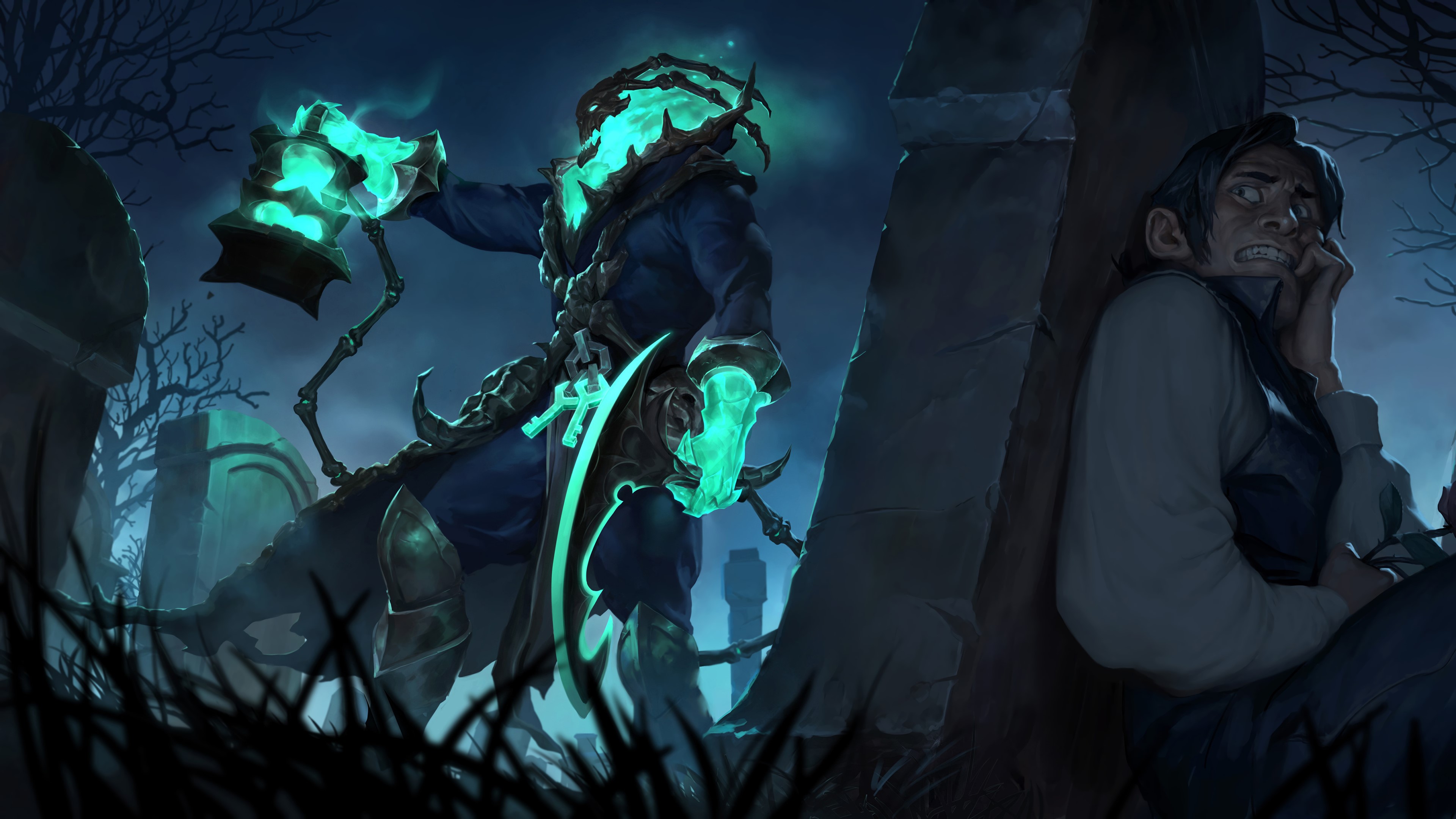 Thresh from League of Legends in a graveyard HD Wallpaper