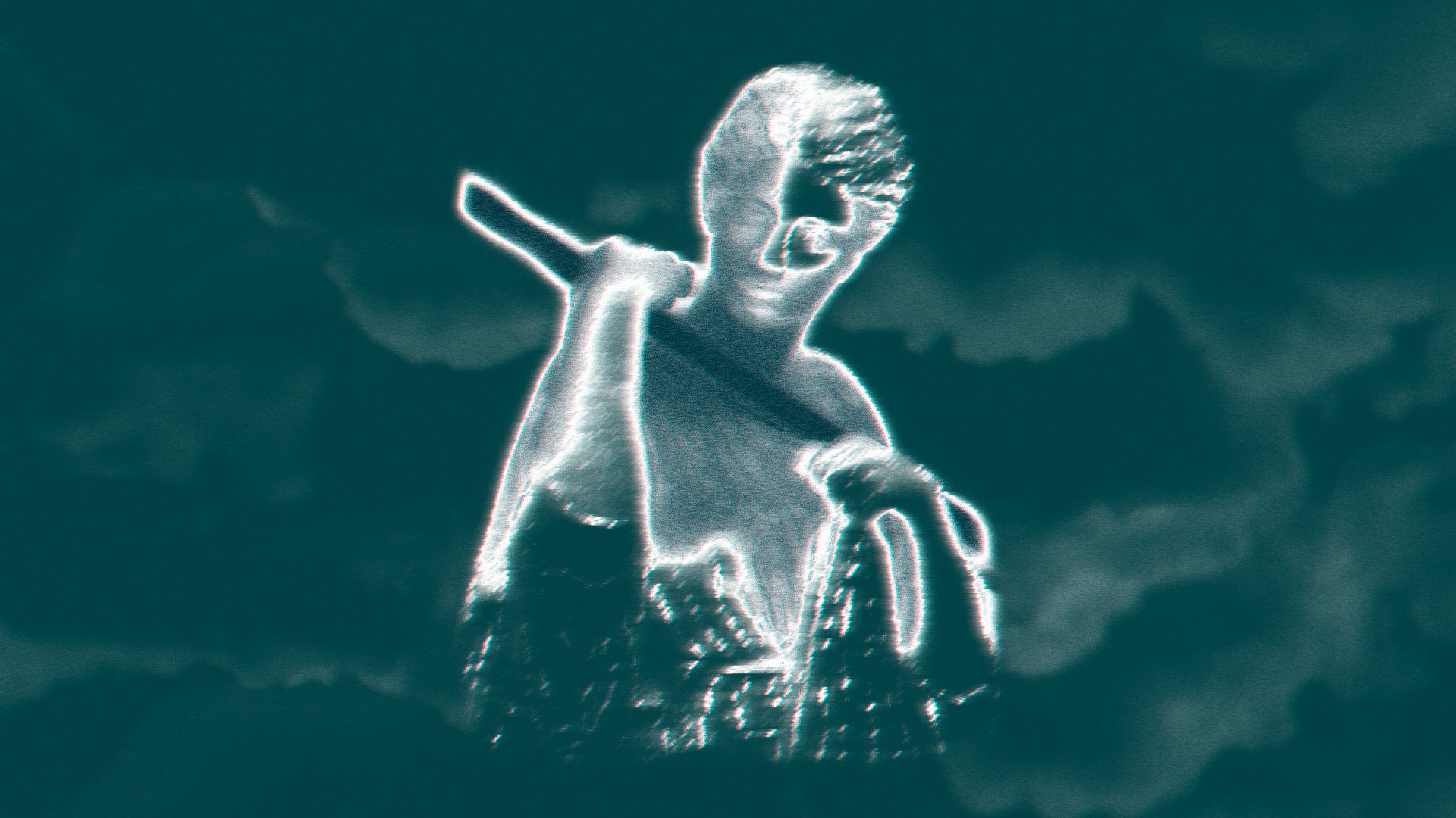 Glitch art statue with glowing outline HD Wallpaper