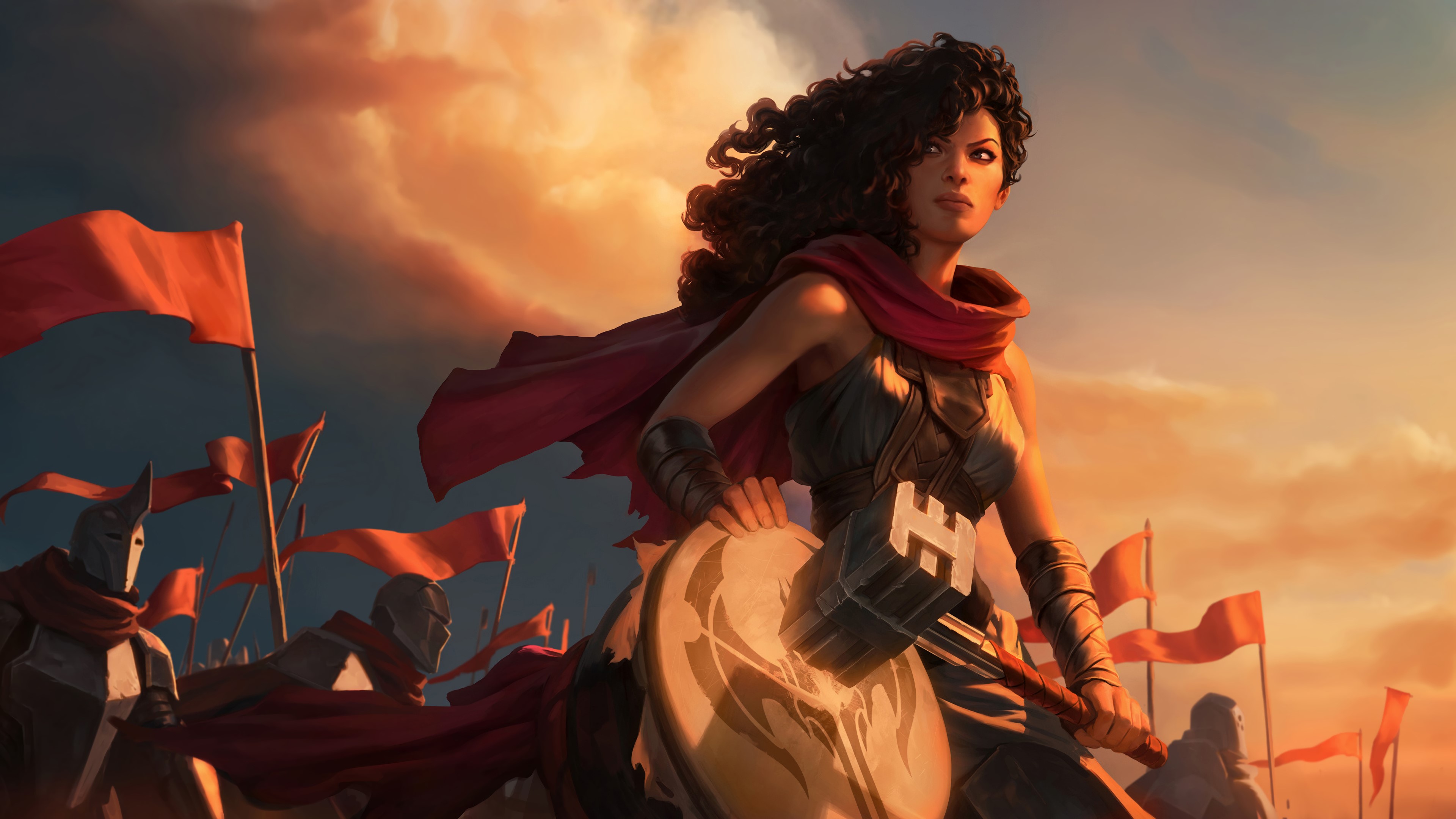 Nidalee from League of Legends with a hammer and shield HD Wallpaper