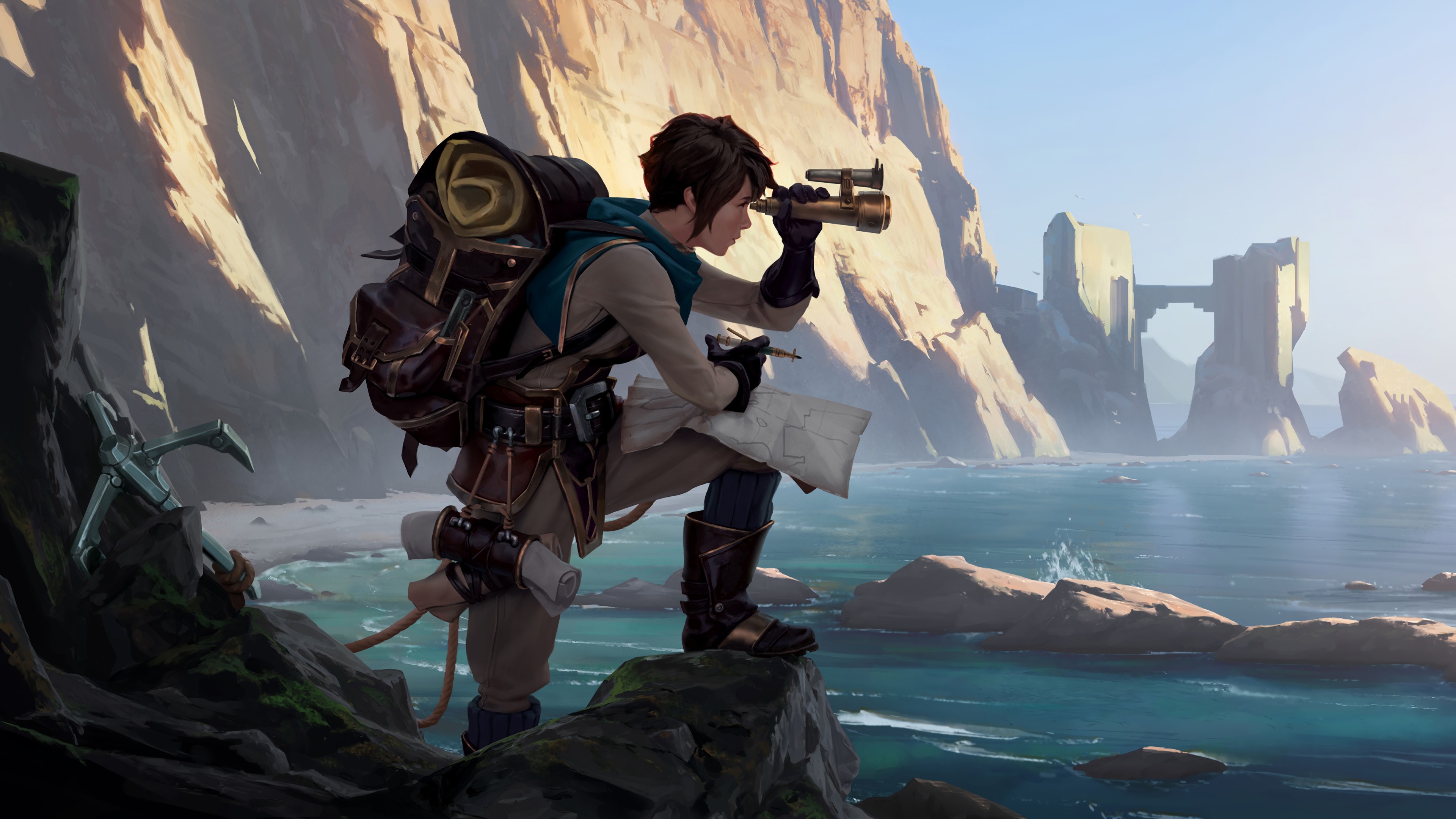 4K League of Legends seashore cliff HD Wallpaper