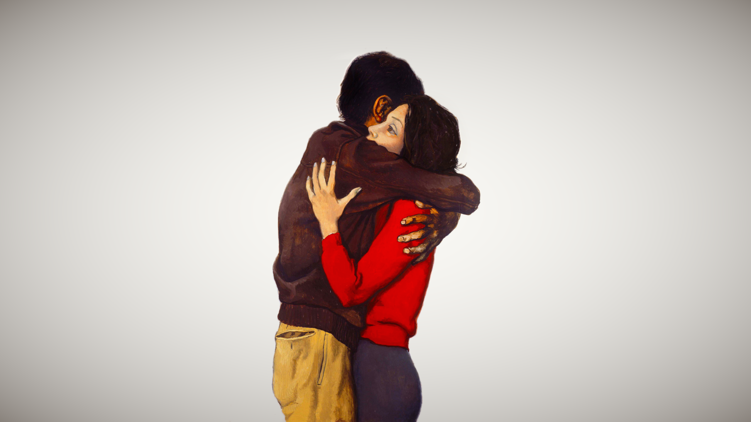 Painting of a man and woman hugging HD Wallpaper