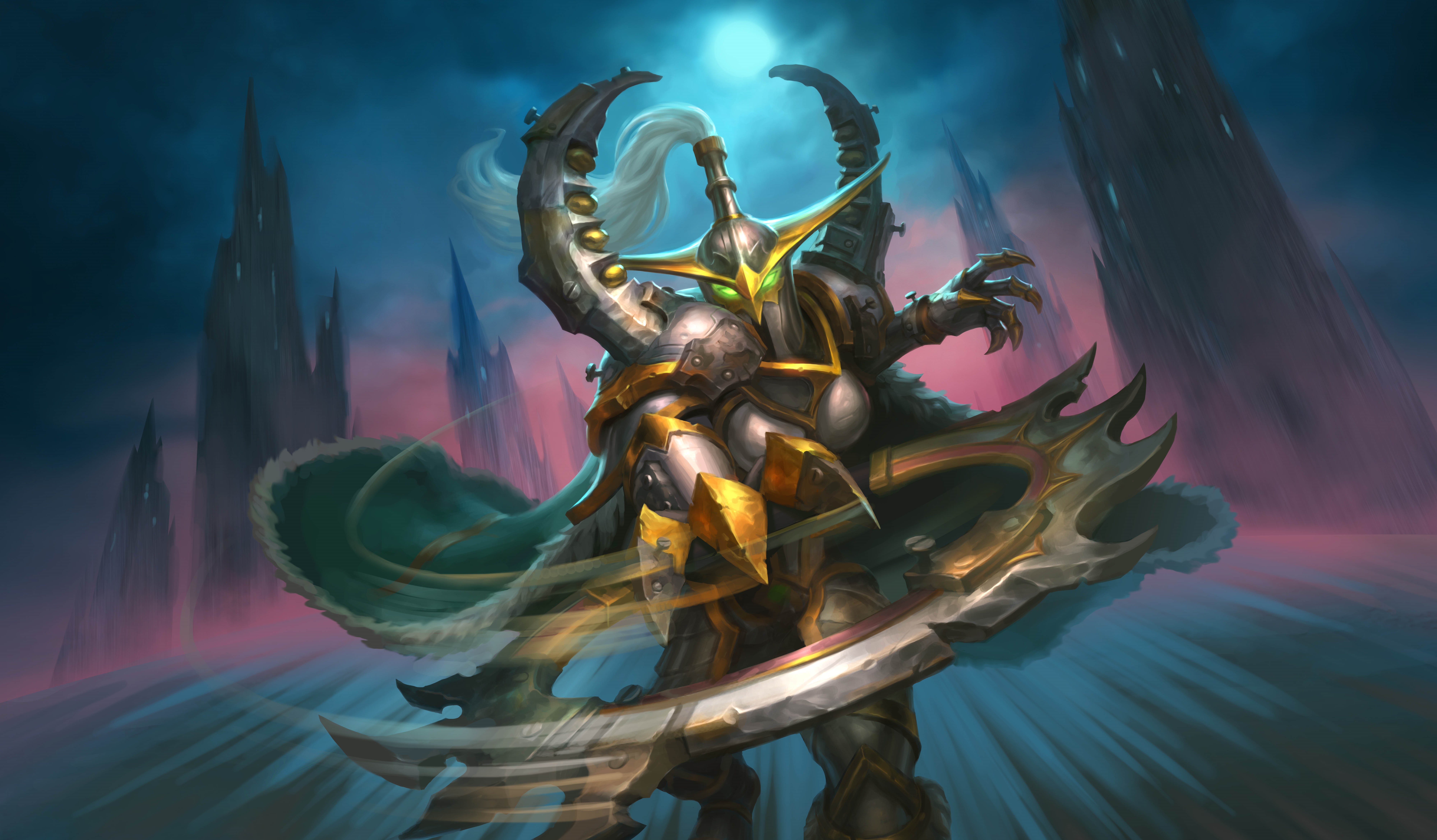 Hearthstone character with scythe in a dark landscape HD Wallpaper