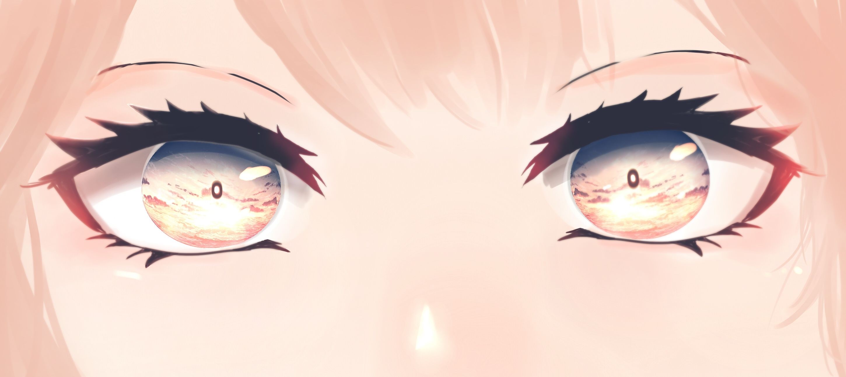 Anime girl's eyes reflecting a sunset HD Wallpaper