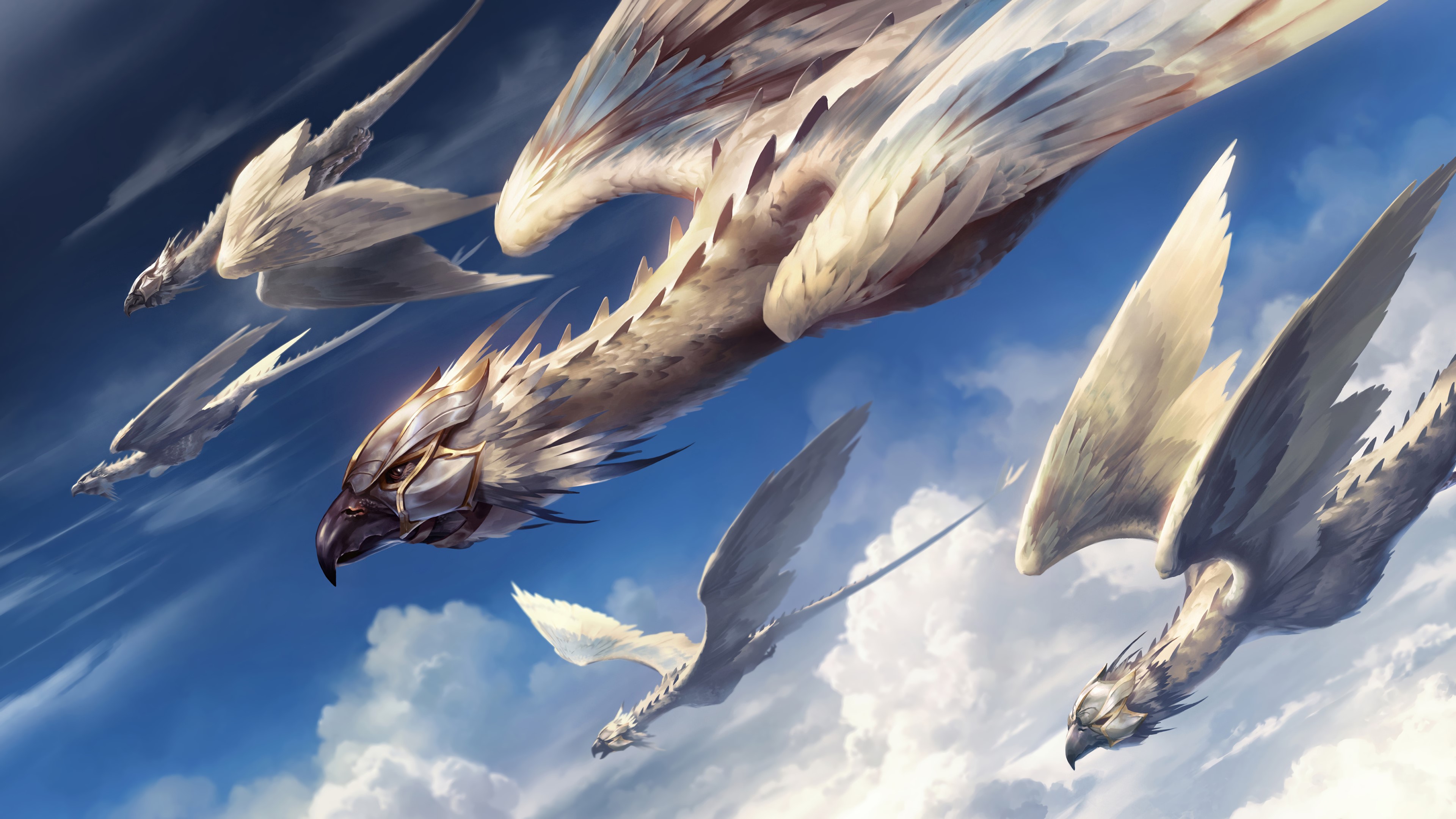 Fantasy creatures flying in the sky HD Wallpaper