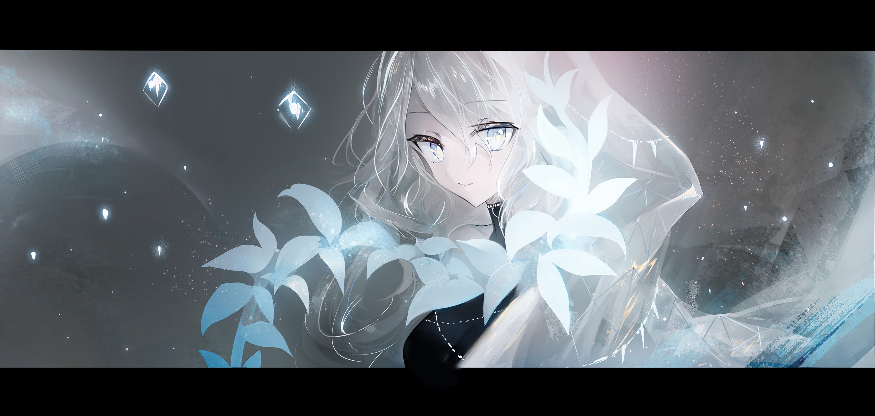 Anime girl with silver hair and blue eyes HD Wallpaper