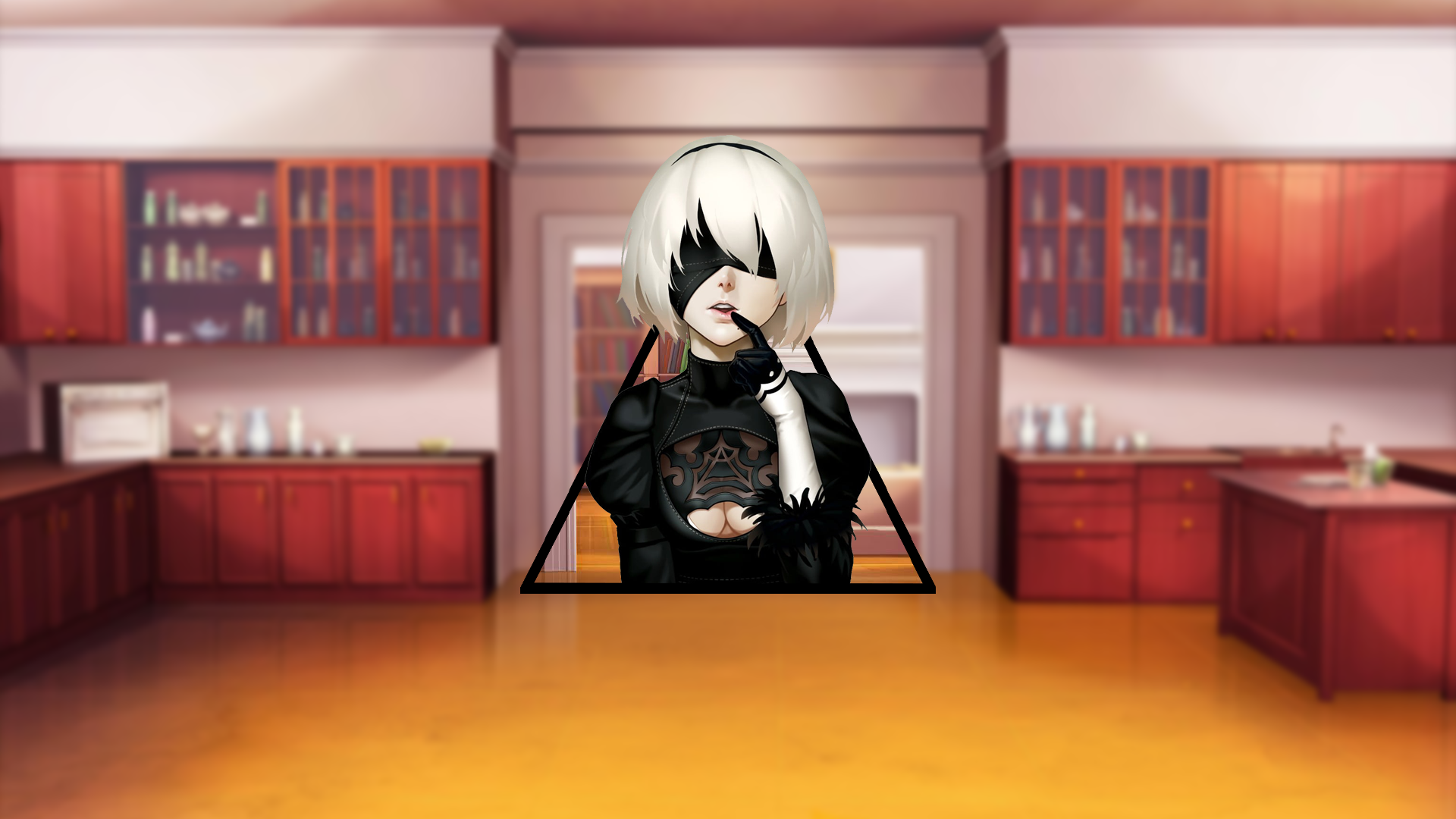 2B from NieR: Automata in a kitchen HD Wallpaper