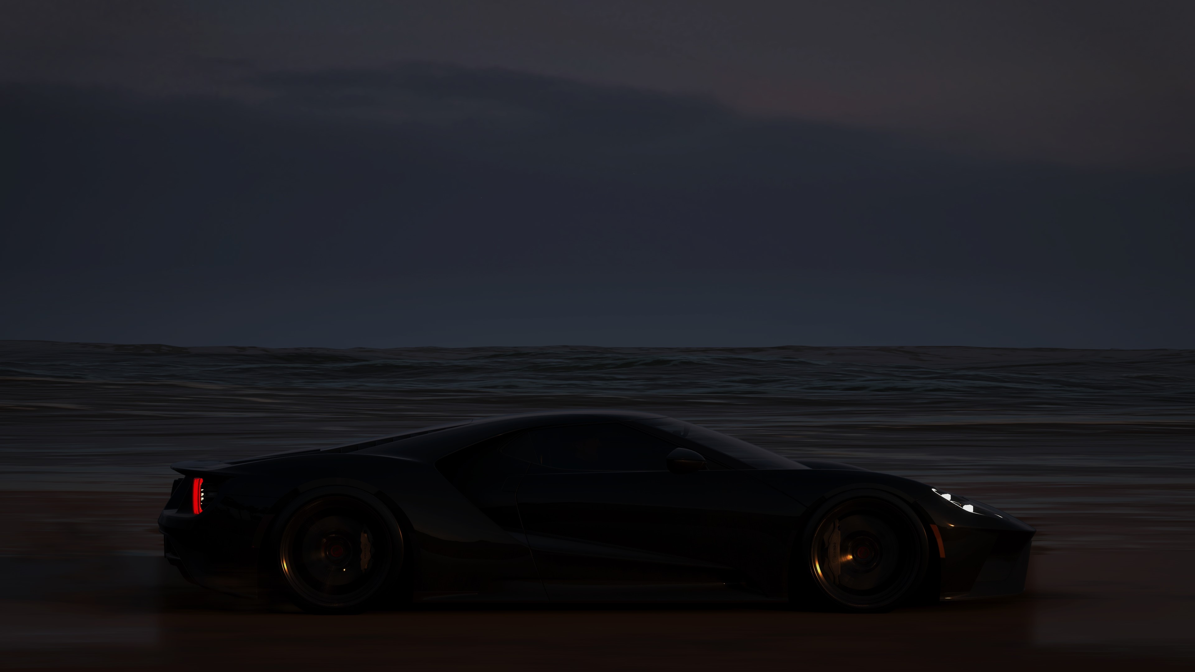 Dark Ford GT on a beach at dusk HD Wallpaper