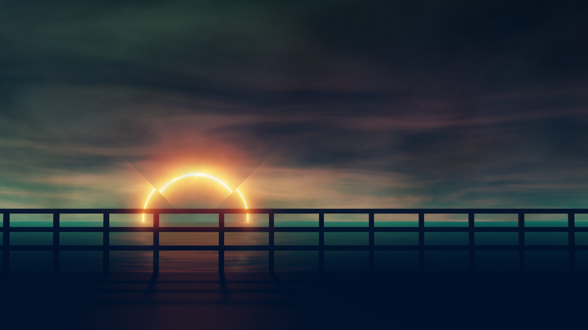 Glowing circle over a pier at sunset HD Wallpaper