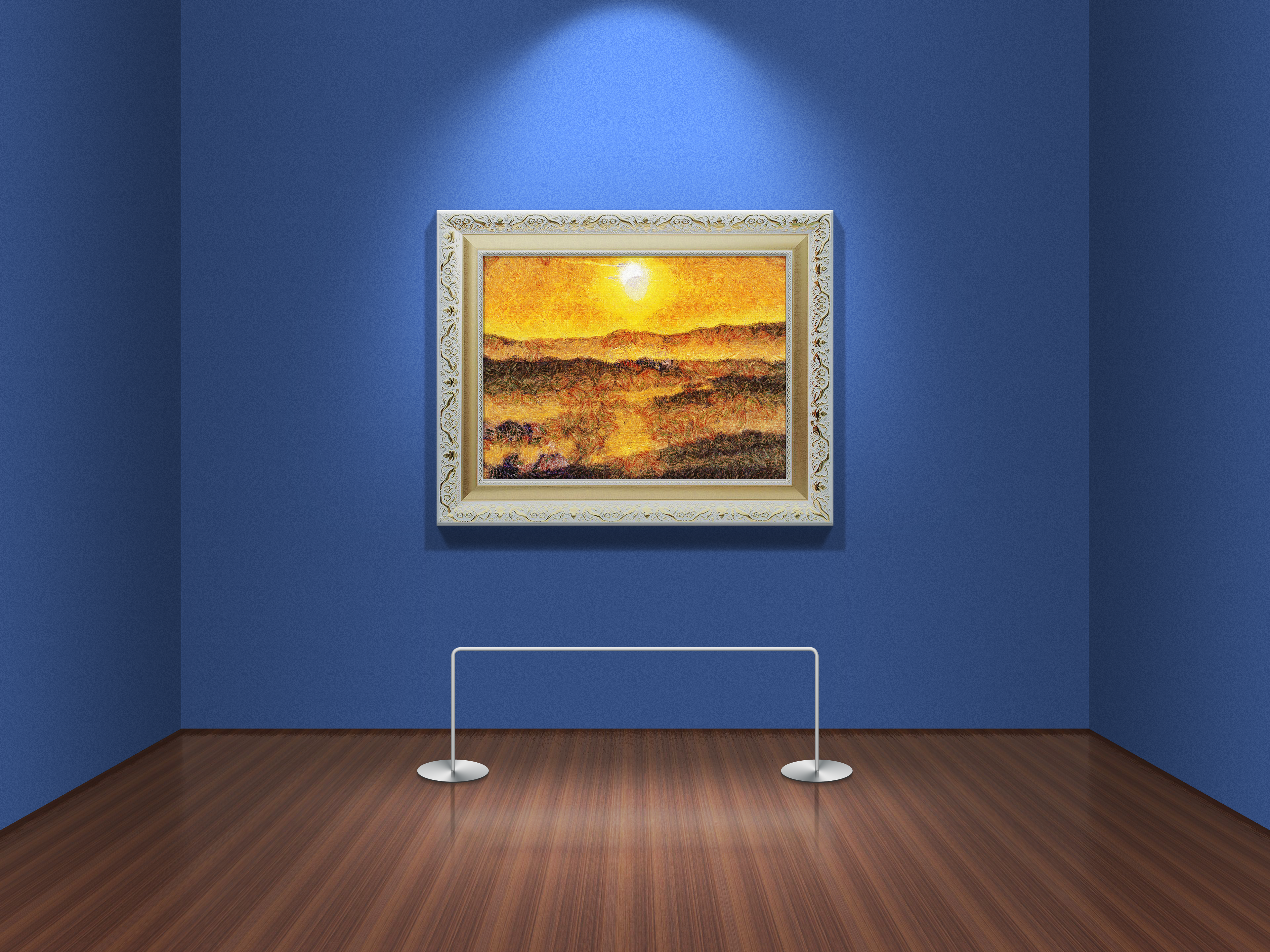 Art gallery with painting and barrier HD Wallpaper