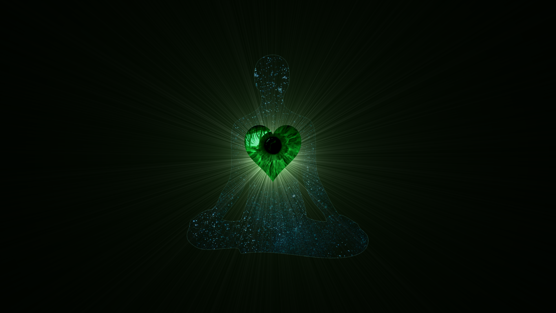 Meditating silhouette with glowing heart-eye HD Wallpaper