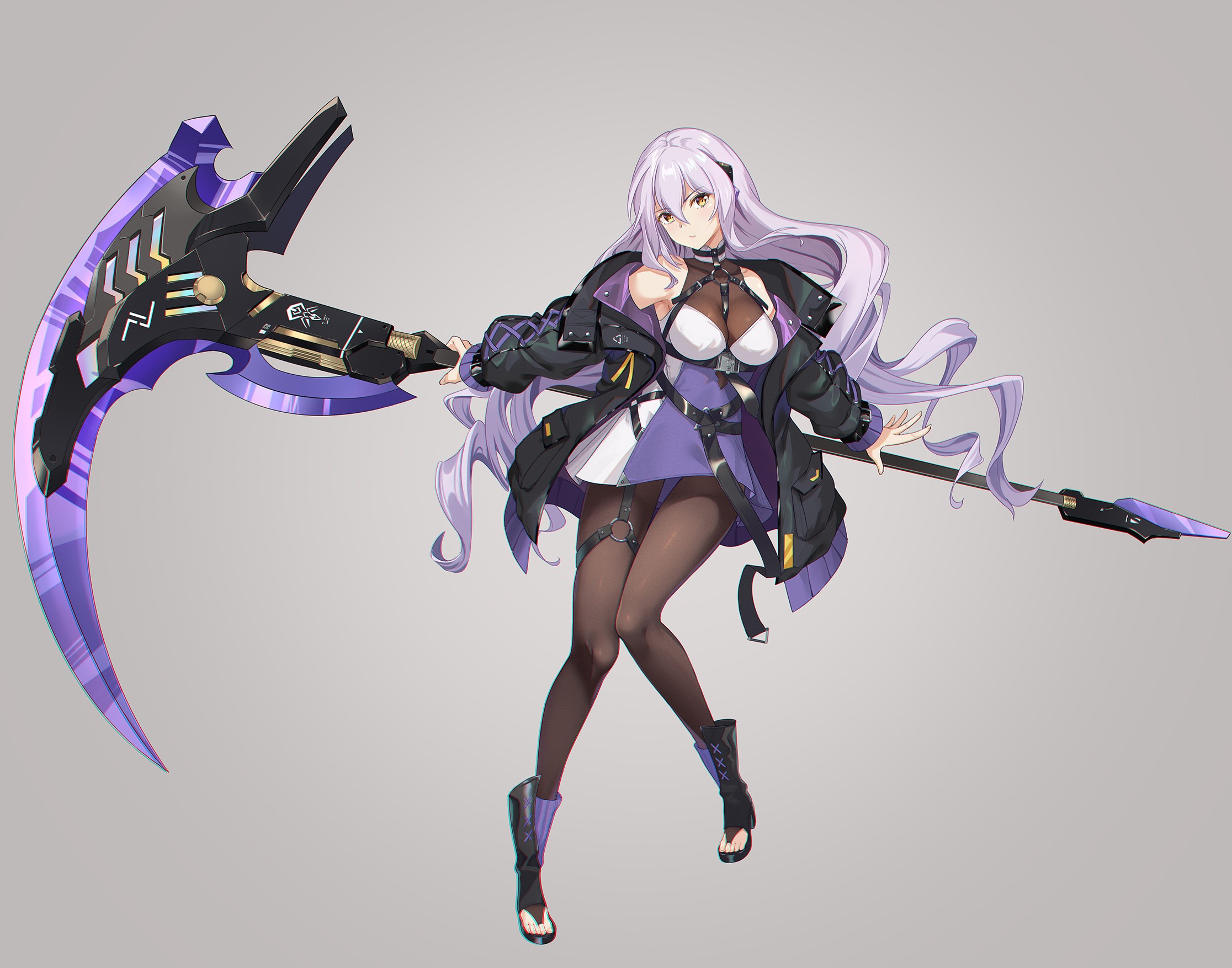 Anime girl with purple hair holding a scythe HD Wallpaper