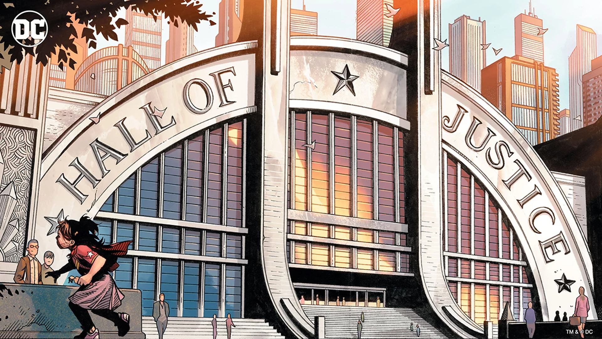 Hall of Justice building with DC Comics logo HD Wallpaper