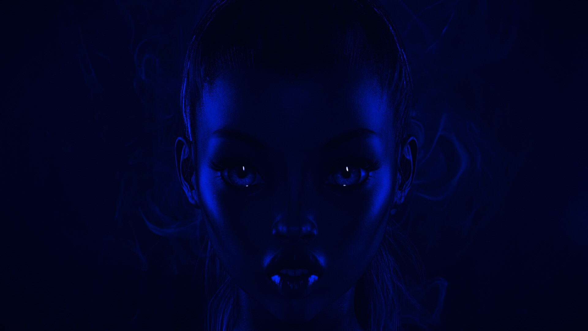 Digital art of a woman's face in blue light HD Wallpaper