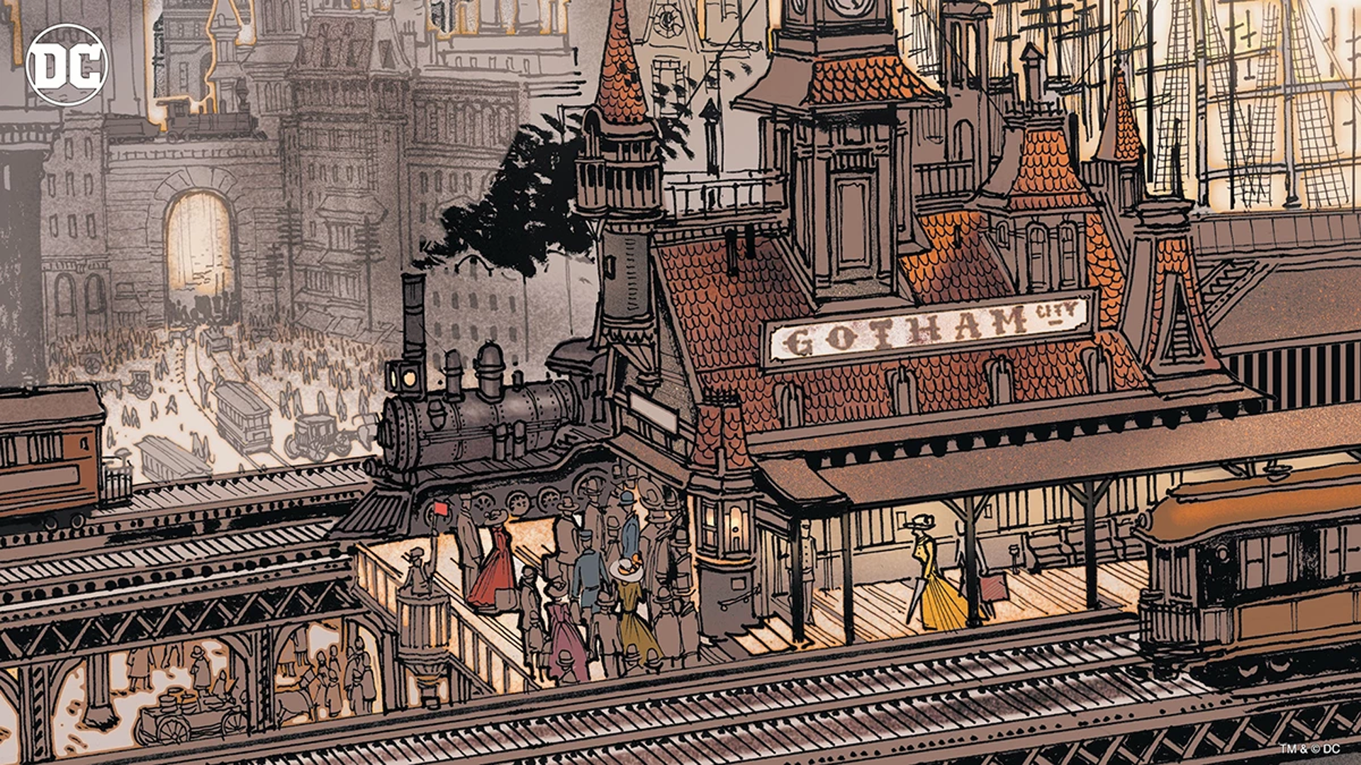 Gotham City Train Station with DC Comics Logo HD Wallpaper