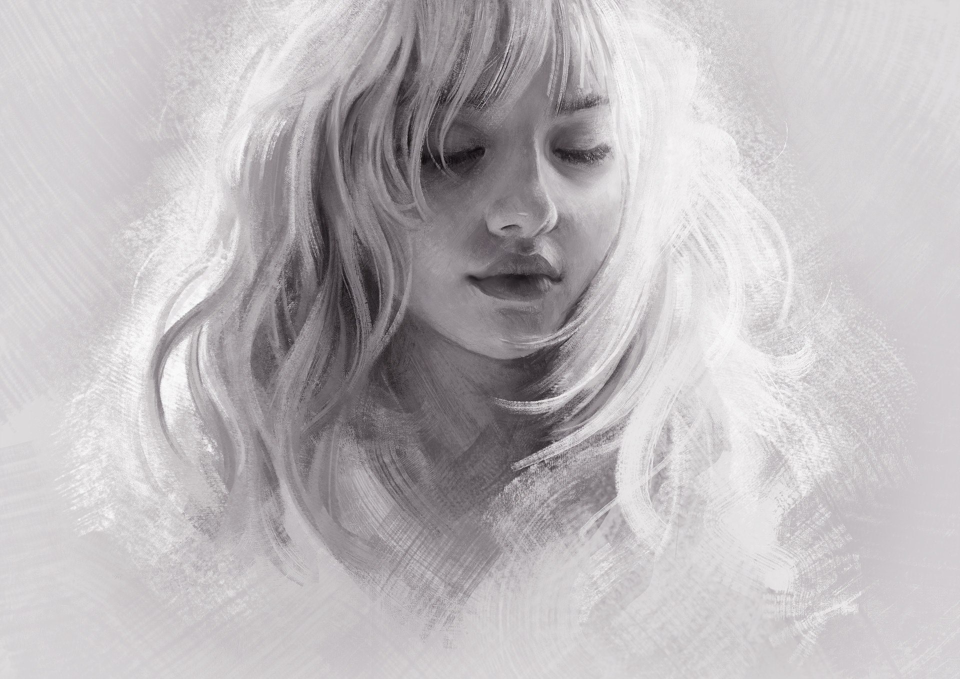 Artwork of a woman with closed eyes HD Wallpaper