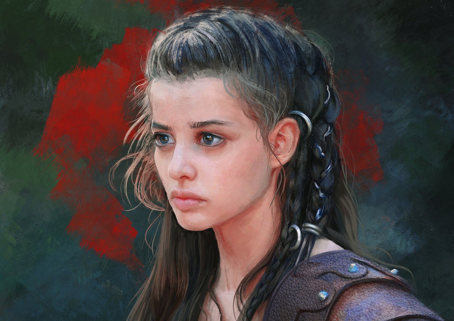 Fantasy girl with braided hair and armor HD Wallpaper