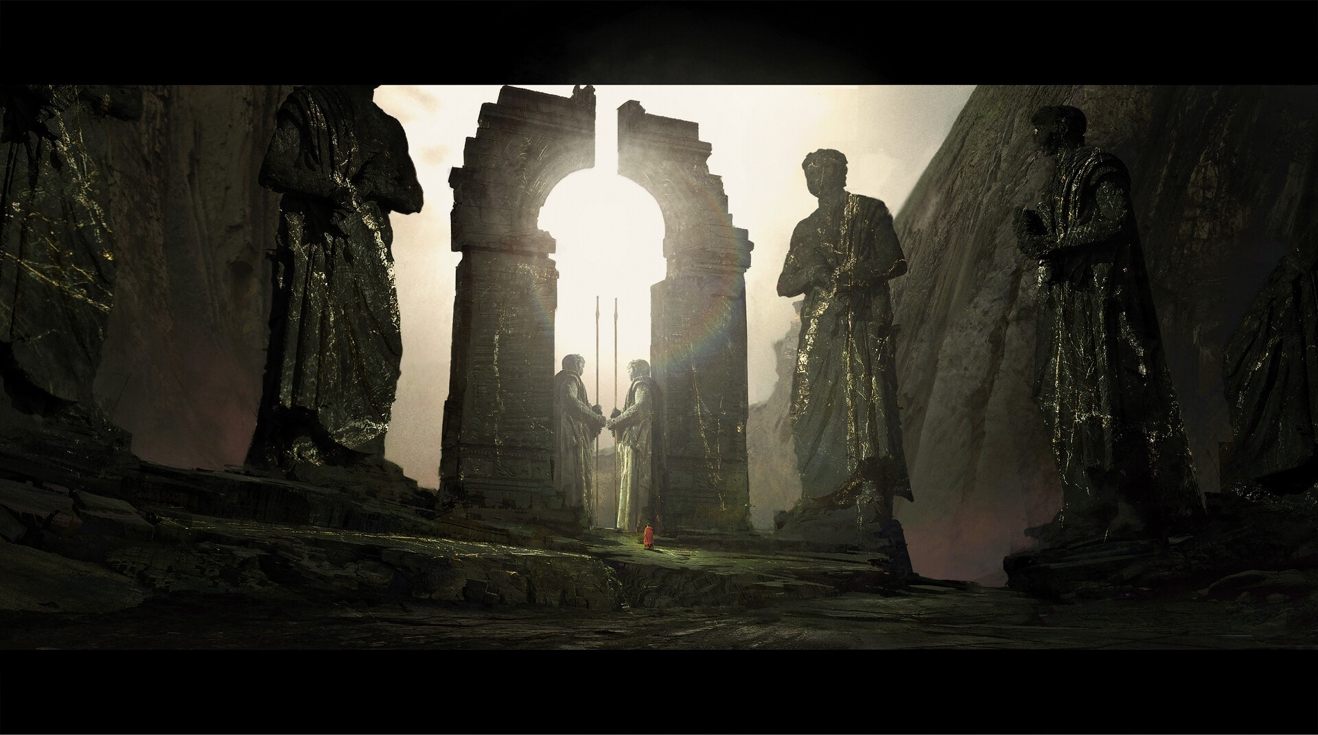 Fantasy art of statues and an archway HD Wallpaper