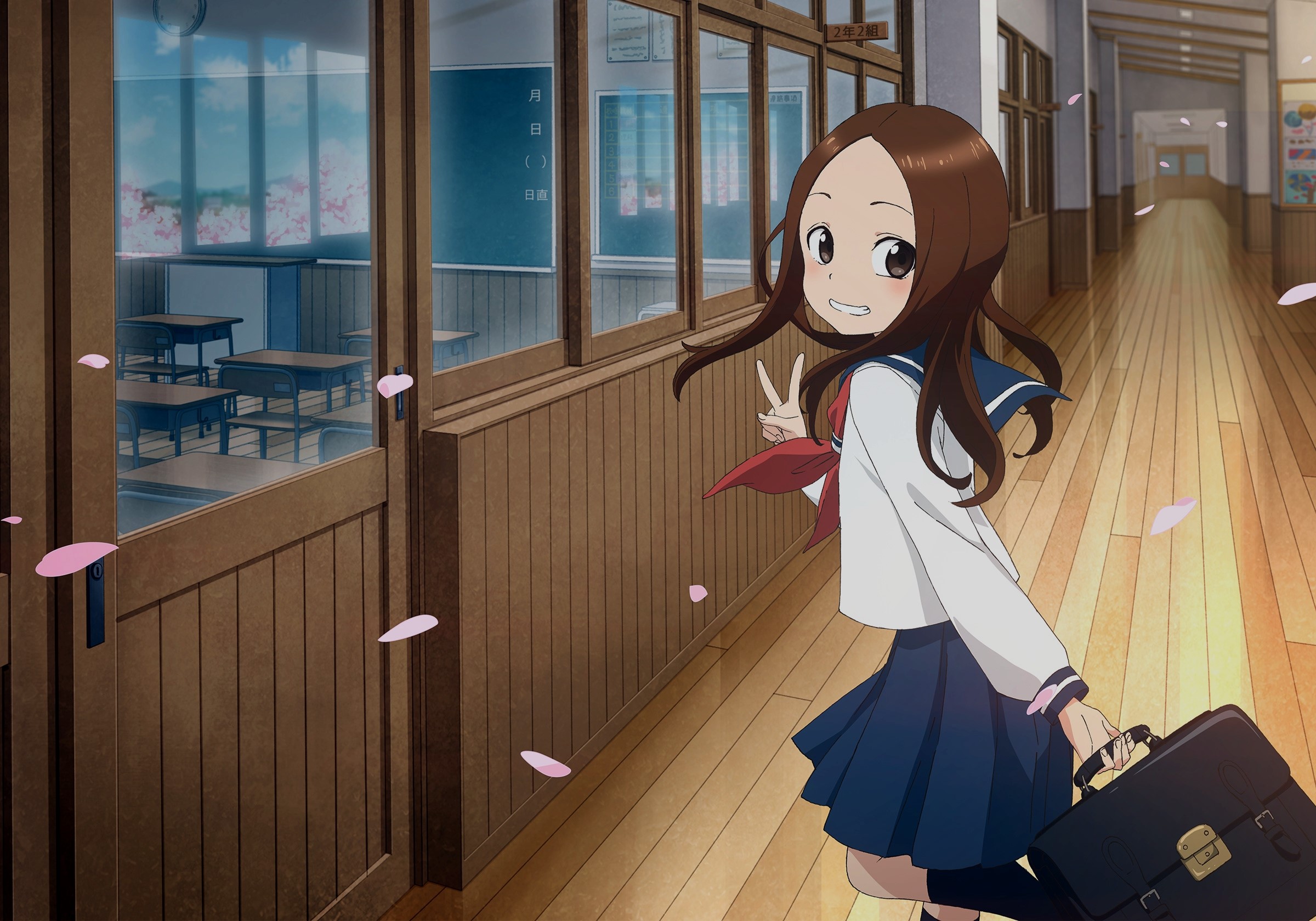 Anime girl in school uniform holding a briefcase HD Wallpaper