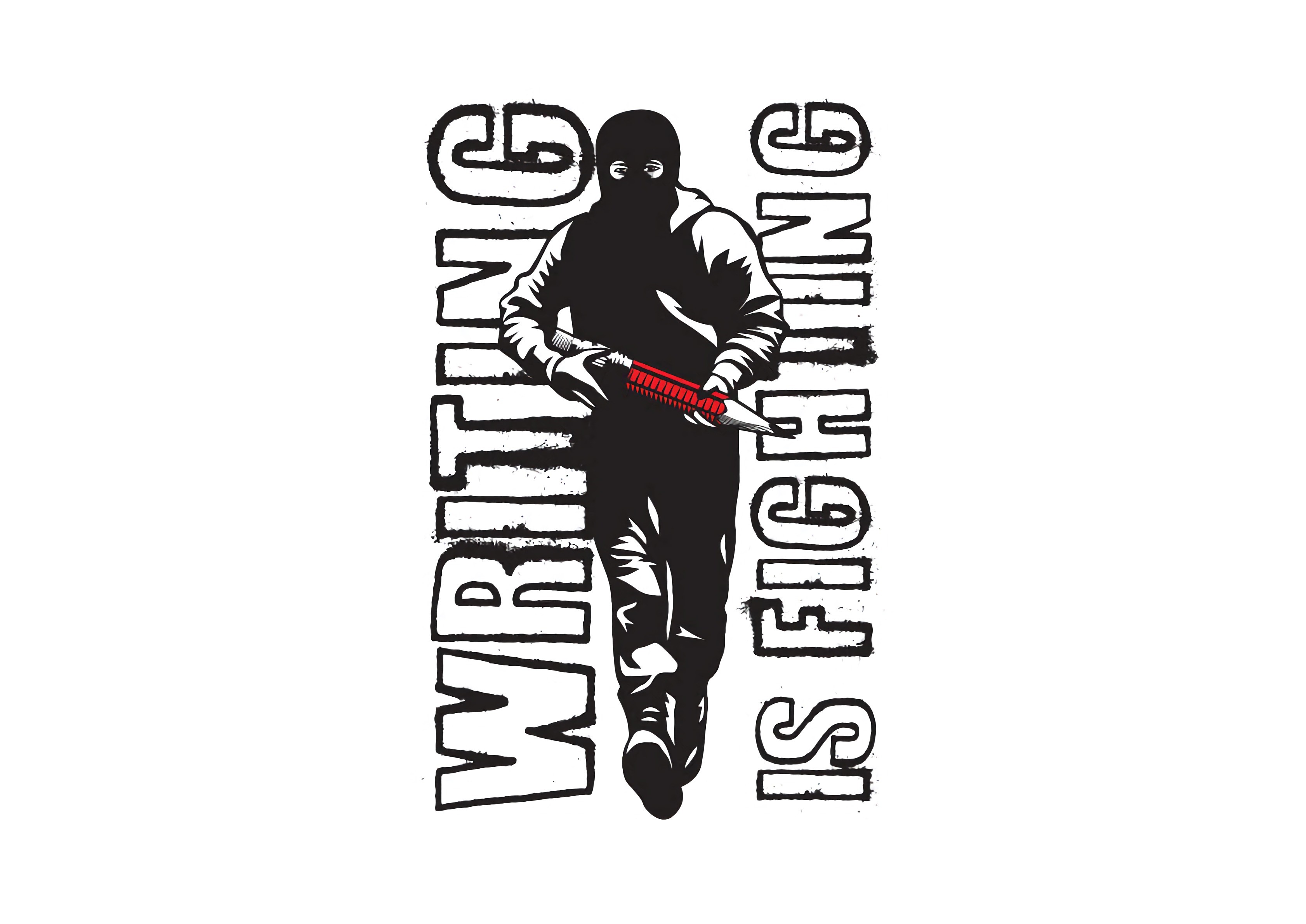 Artwork of a person with a gun and text HD Wallpaper