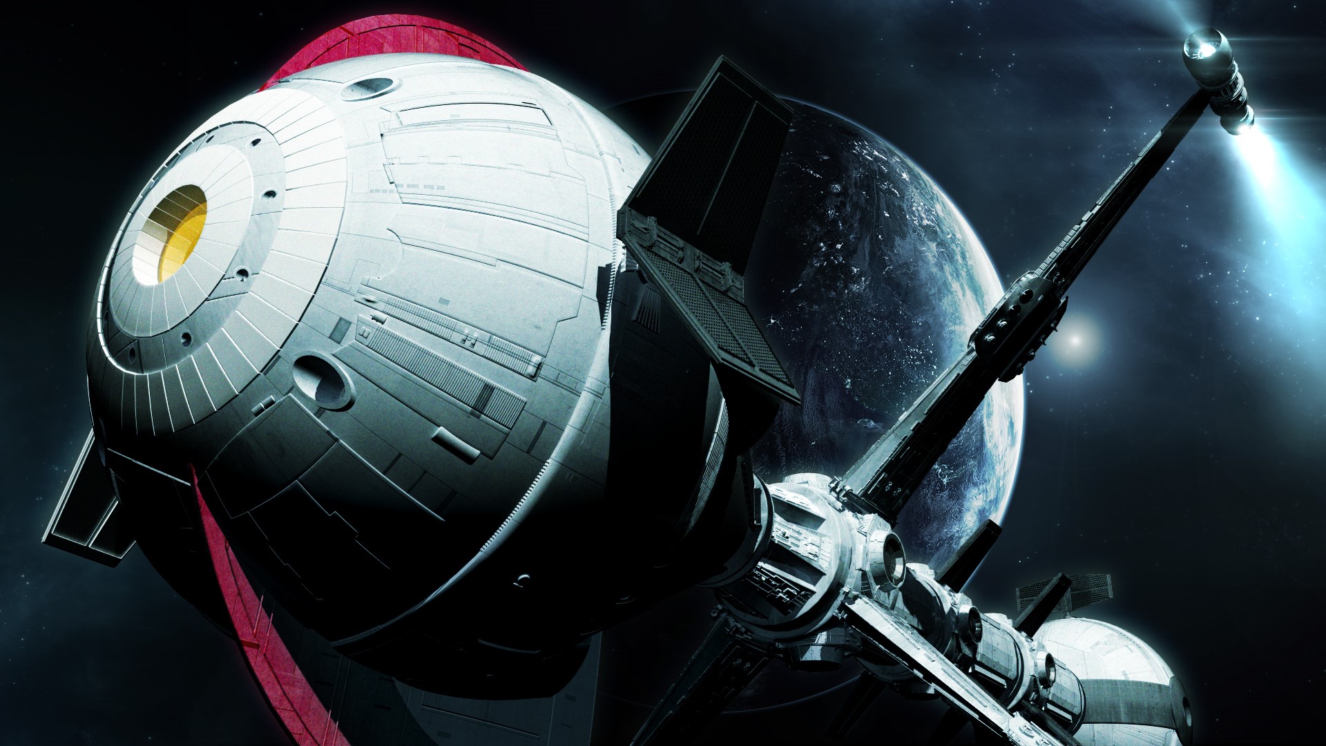 Spaceship near a planet HD Wallpaper