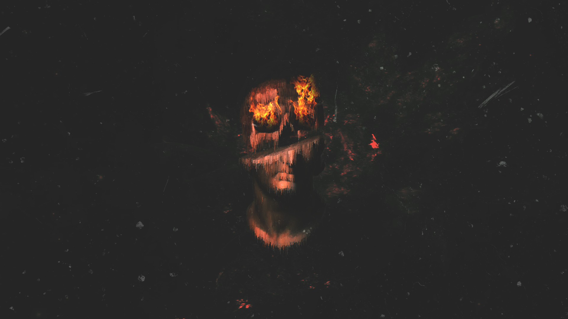 Abstract statue with fire in eyes HD Wallpaper