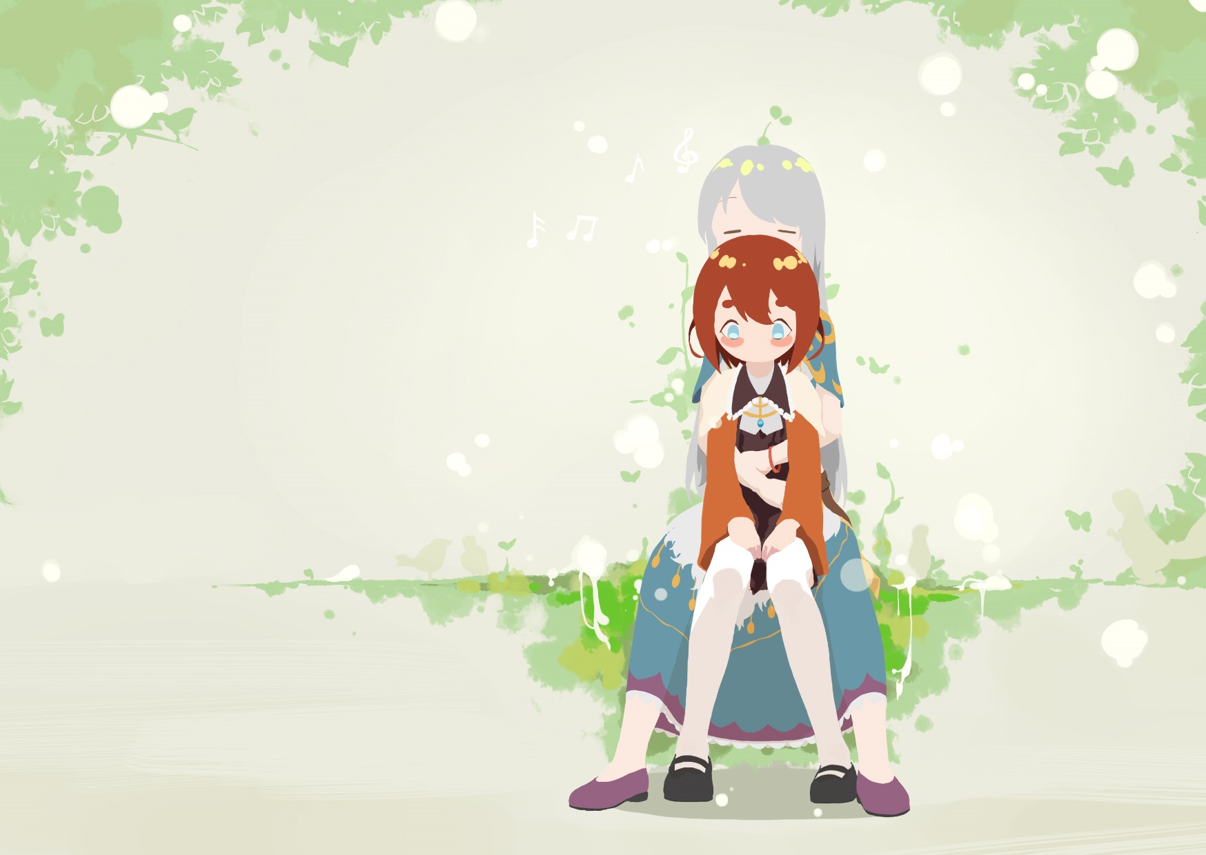 Two anime girls sitting together HD Wallpaper