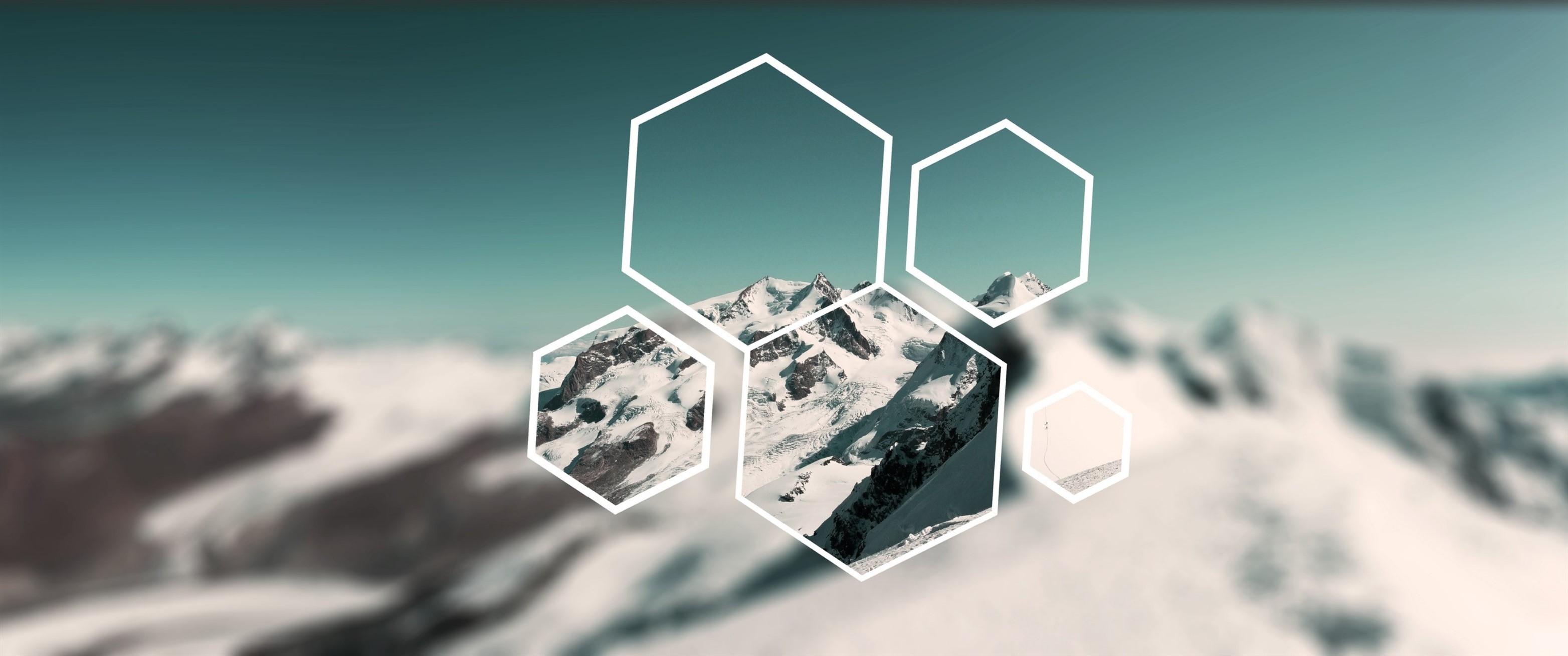 Hexagons over snowy mountain landscape HD Wallpaper