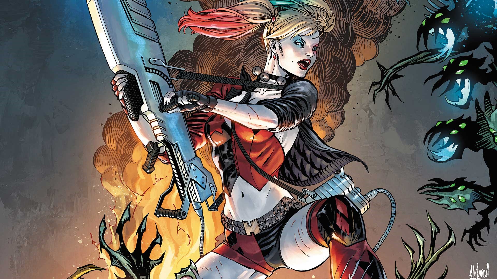 Harley Quinn from DC Comics with a weapon HD Wallpaper