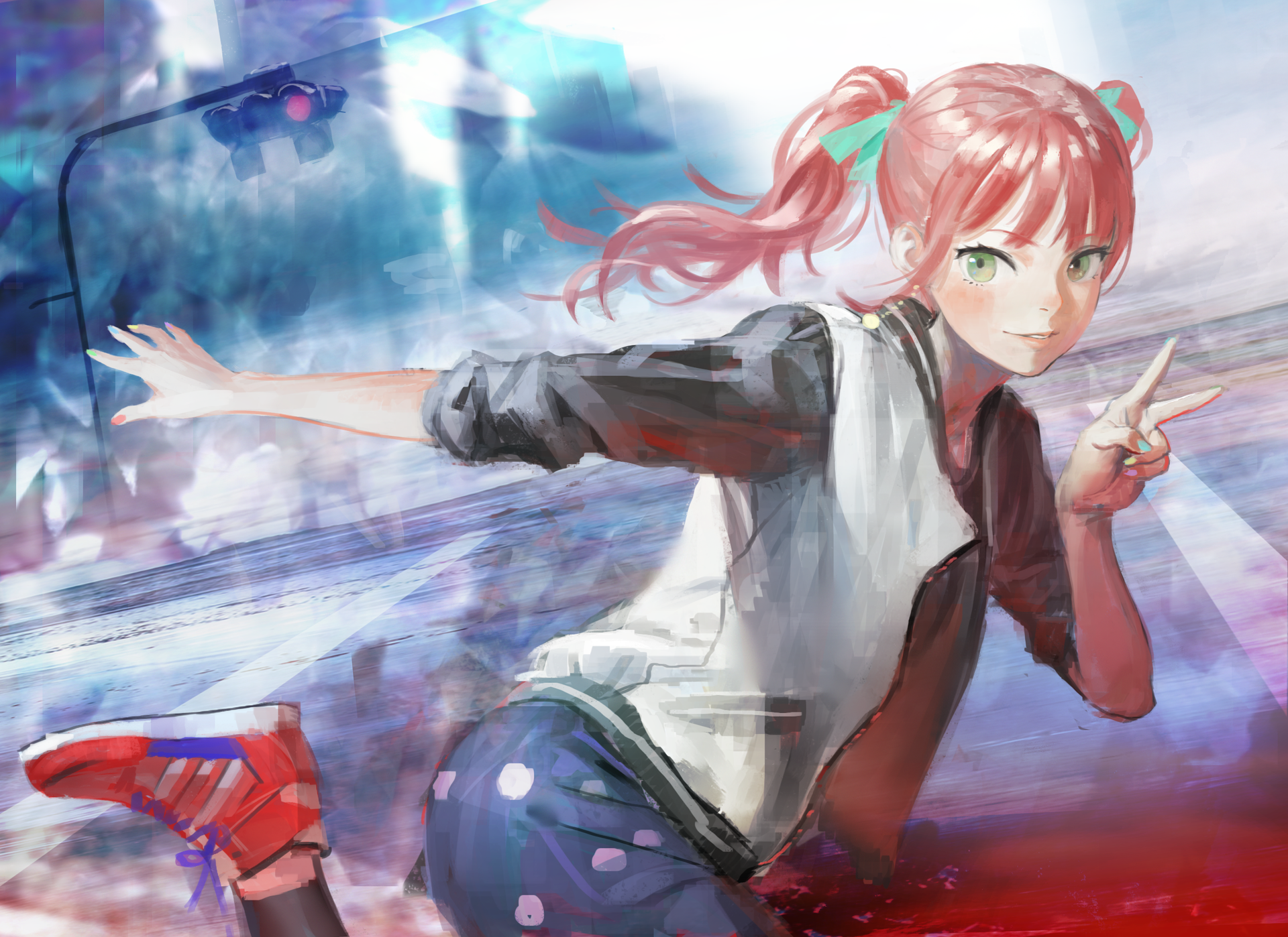 Girl with pink twintails and green eyes HD Wallpaper