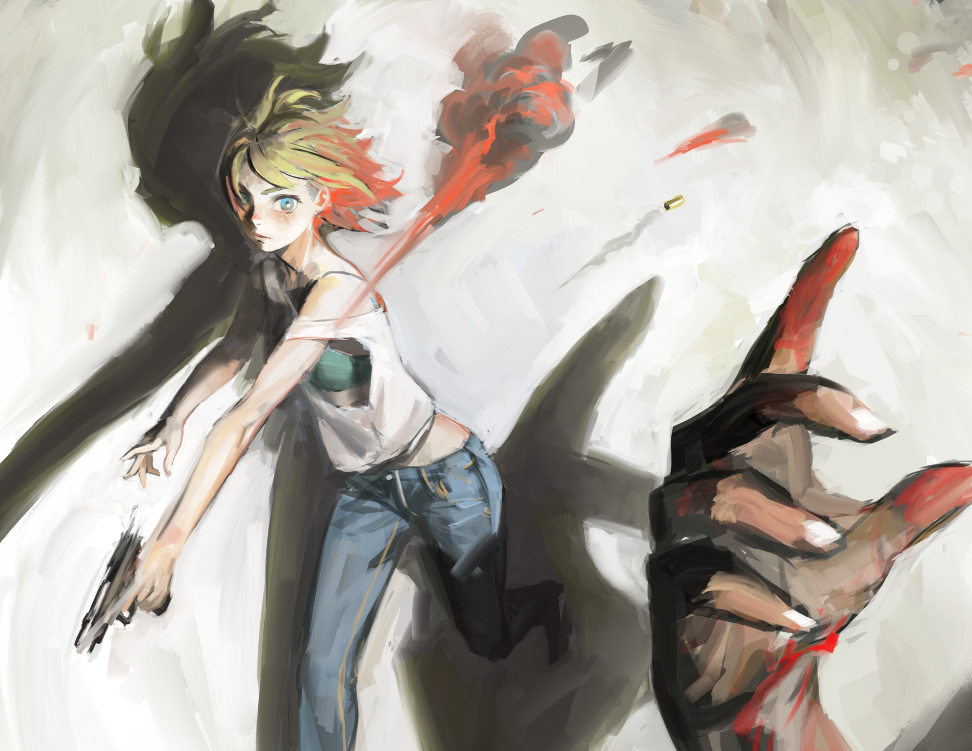 Girl with blonde hair holding a gun HD Wallpaper