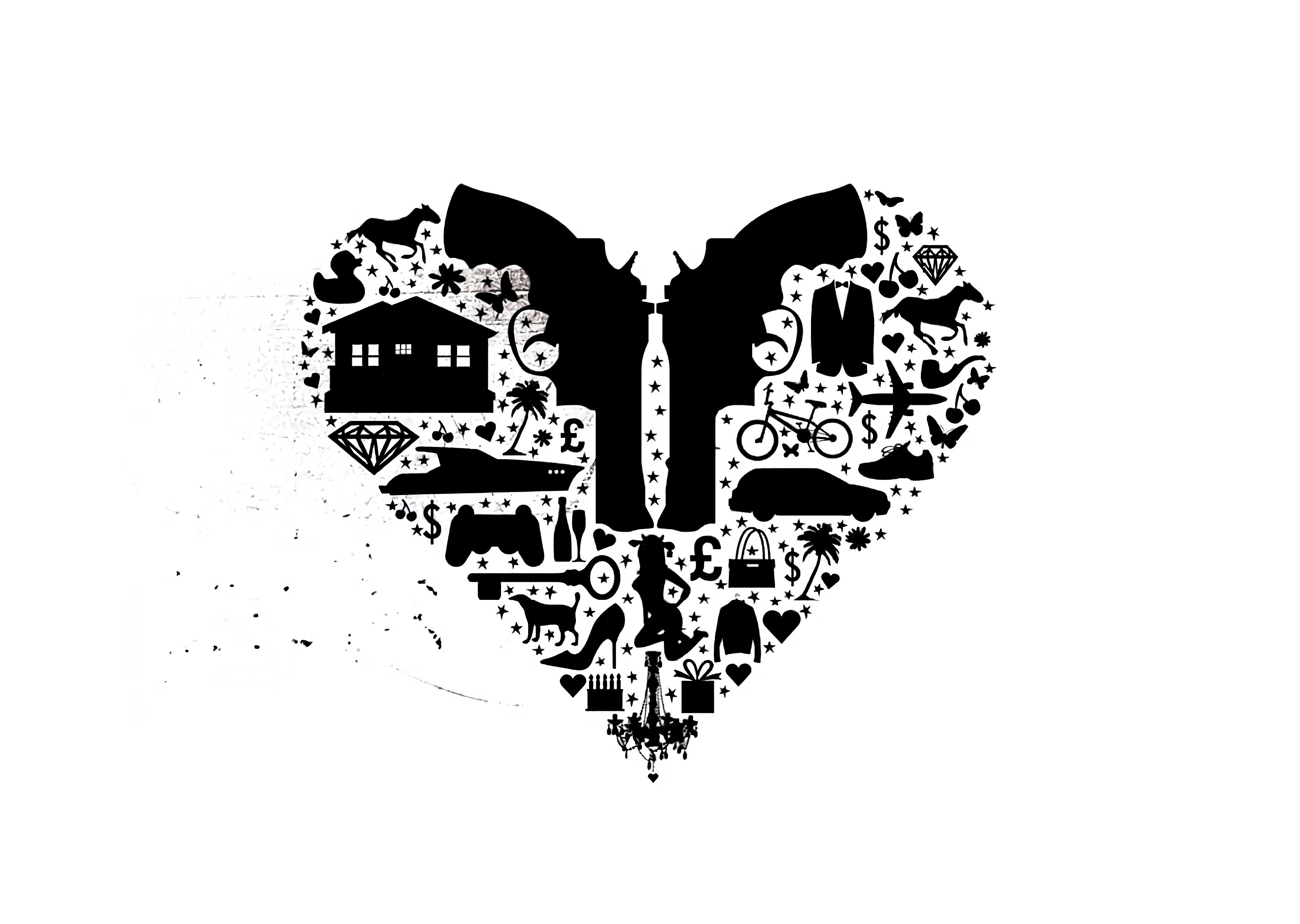 Heart shape made of luxury items and symbols HD Wallpaper